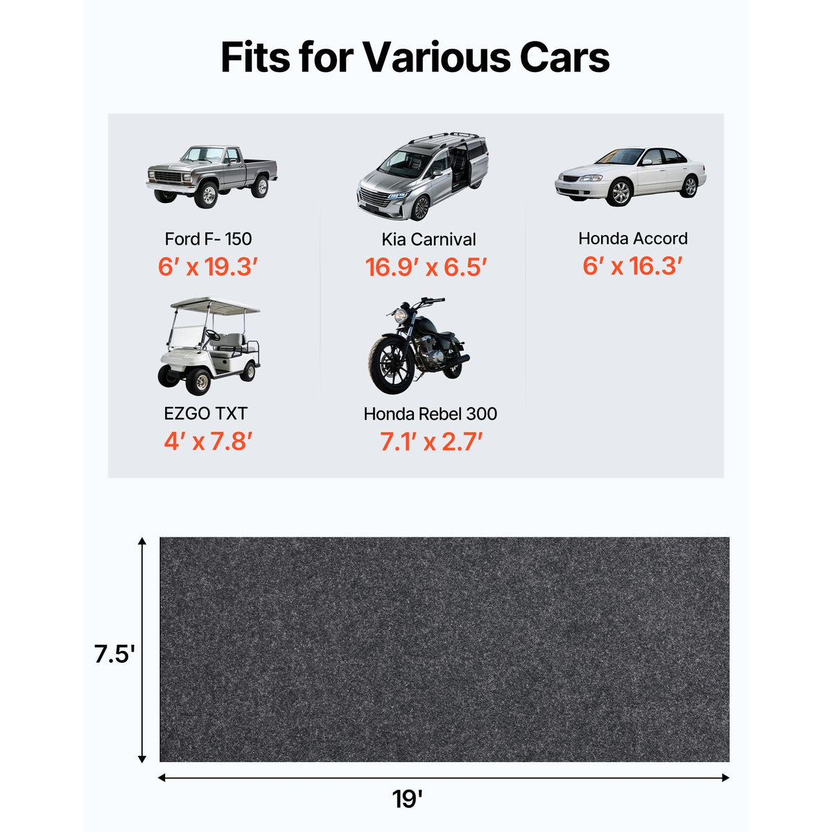 Garage Floor Mat, 7.6'x19' Waterproof Protection from Water,Snow, Rain,Mud and Oil for Cars, Non-slip Heavy Duty Containment Mat with TPE Anti-Leak Backing & Easy to Clean & Cuttable