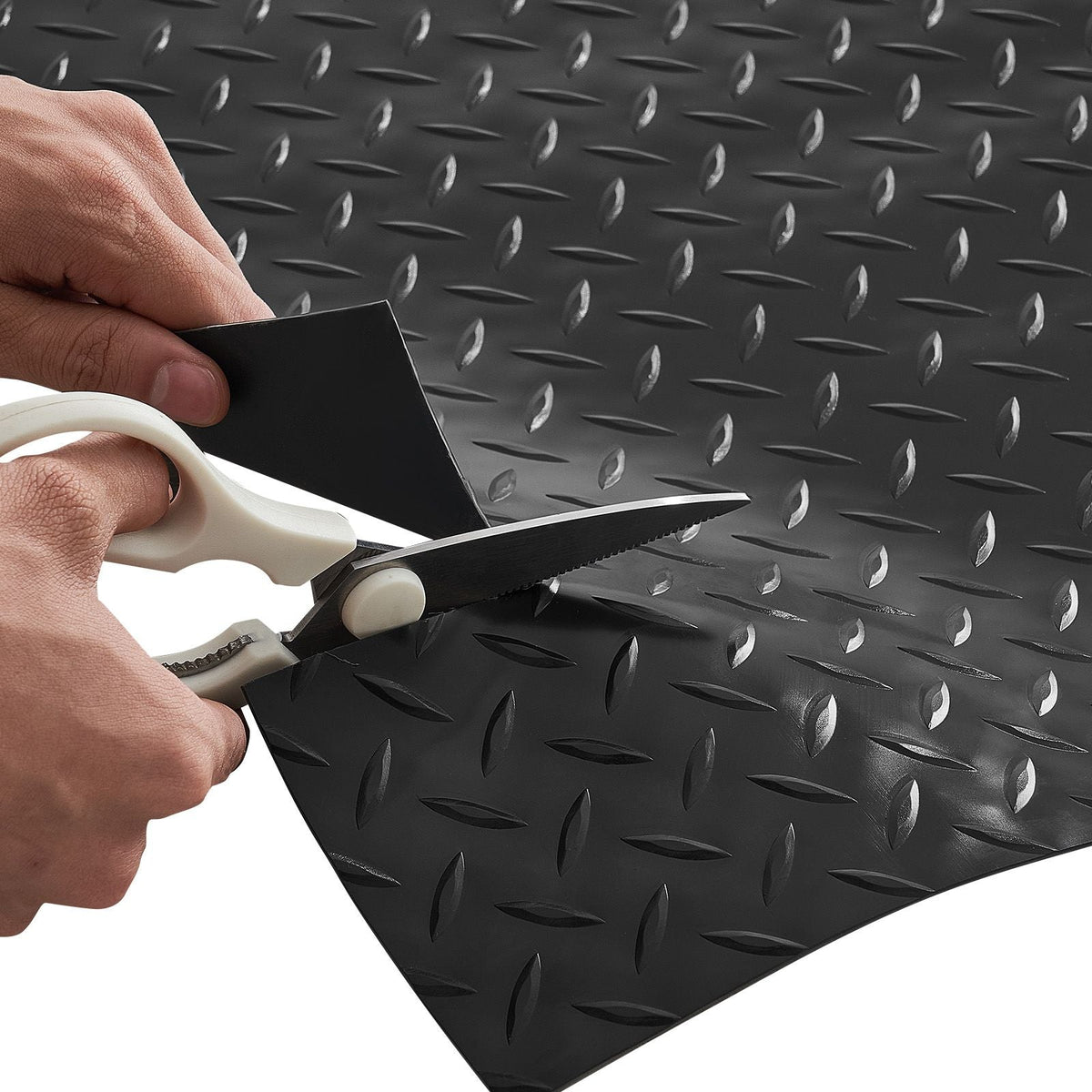 Garage Floor Roll, 4 x 10 ft Garage Flooring Mat, 2.2 mm Thickened PVC Diamond Plate Floor Protector Mat with Double-sided Tape, Non-Slip, Easy to Clean for Warehouse, Gyms, Trailer, Black