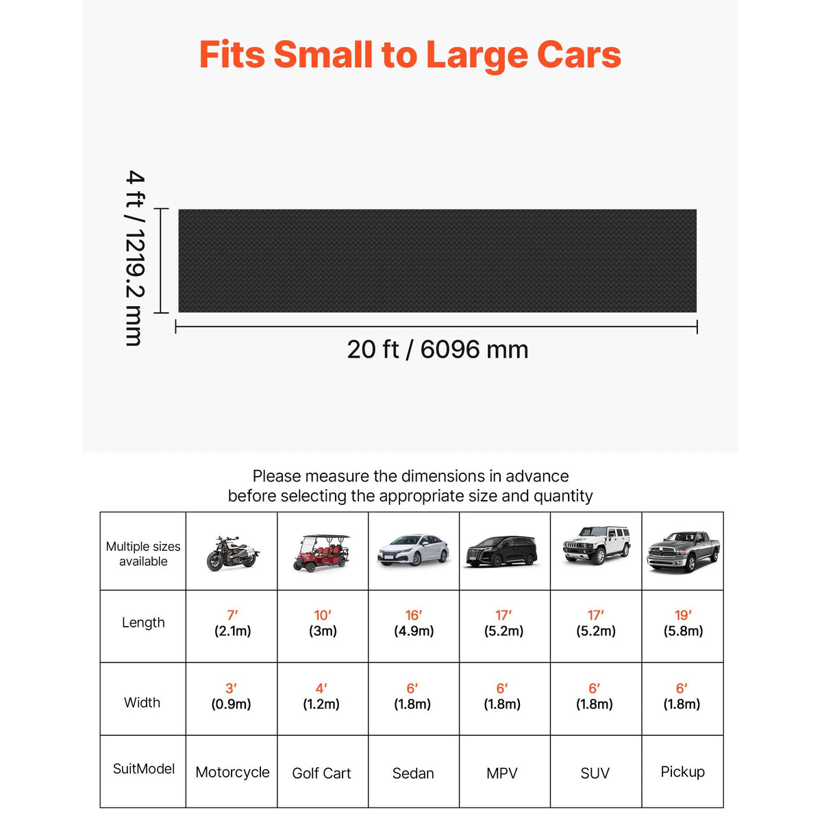 Garage Floor Roll, 4 x 20 ft Garage Flooring Mat, 3 mm Thickened Rubber Diamond Plate Floor Protector Mat, Non-Slip, Wear-resist, Waterproof, Easy to Clean for Warehouse, Gyms,Trailer, Black