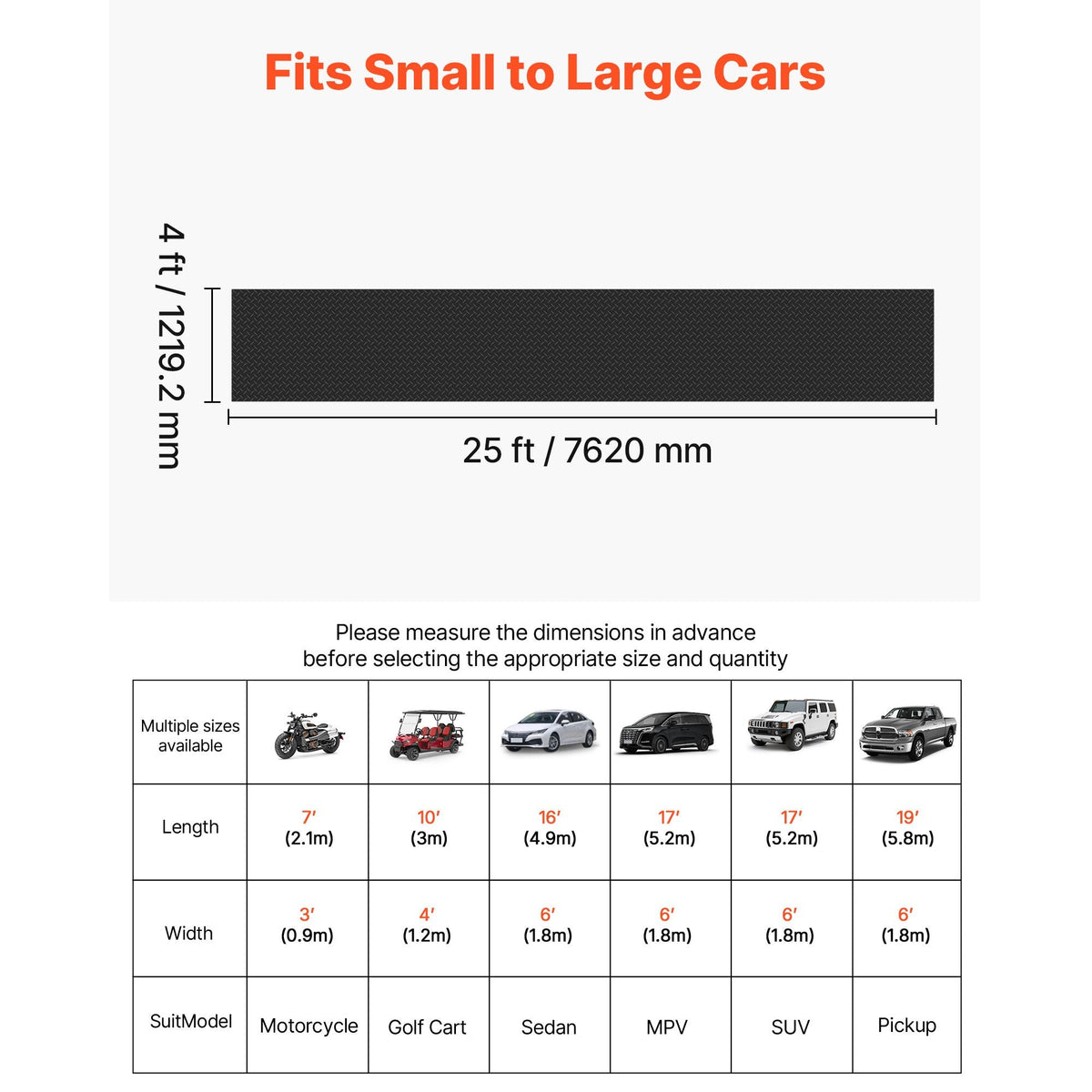 Garage Floor Roll, 4 x 25 ft Garage Flooring Mat, 3 mm Thickened Rubber Diamond Plate Floor Protector Mat, Non-Slip, Wear-resist, Waterproof, Easy to Clean for Warehouse, Gyms,Trailer, Black