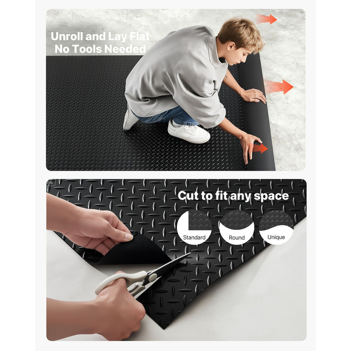 Garage Floor Roll, 4 x 25 ft Garage Flooring Mat, 3 mm Thickened Rubber Diamond Plate Floor Protector Mat, Non-Slip, Wear-resist, Waterproof, Easy to Clean for Warehouse, Gyms,Trailer, Black