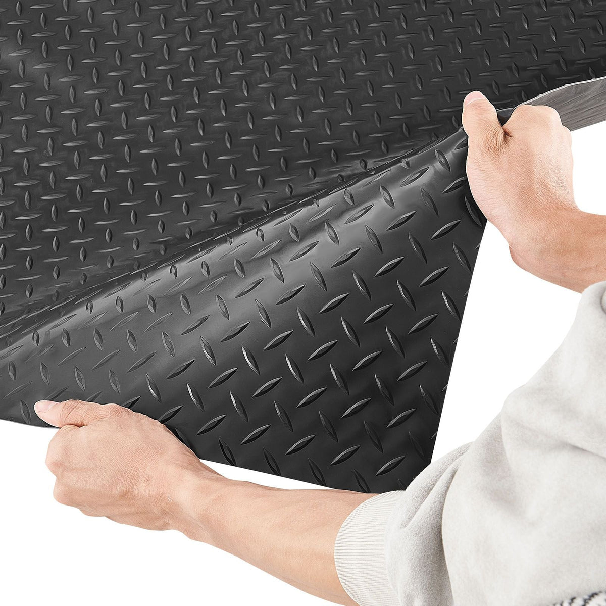 Garage Floor Roll, 4 x 7 ft Garage Flooring Mat, 2.2 mm Thickened PVC Diamond Plate Floor Protector Mat with Double-sided Tape, Non-Slip, Easy to Clean for Warehouse, Gyms, Trailer, Black