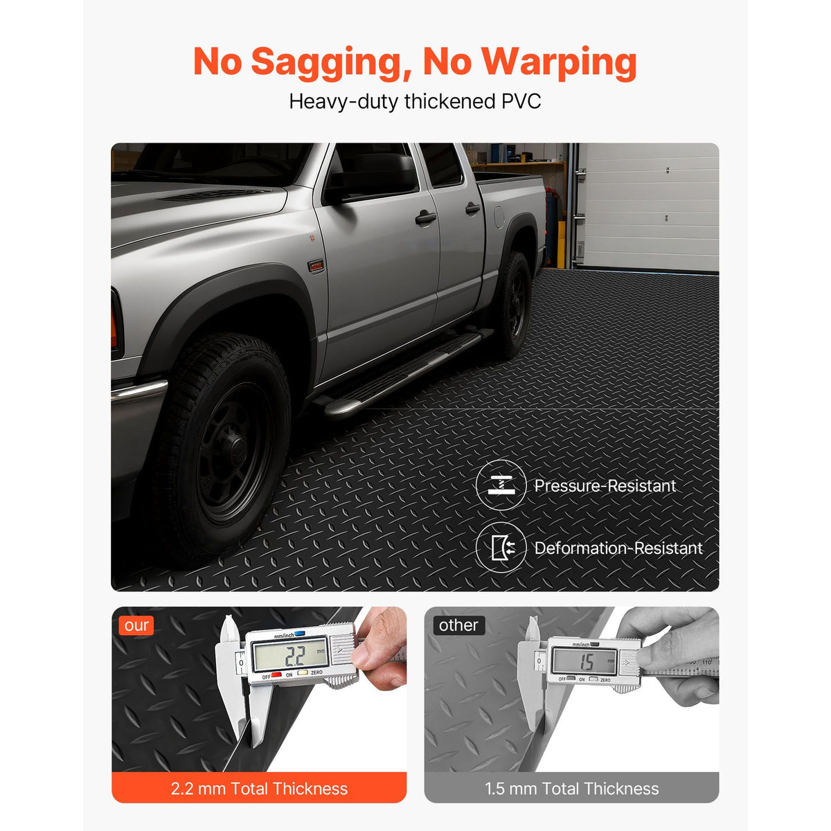Garage Floor Roll, 4 x 7 ft Garage Flooring Mat, 2.2 mm Thickened PVC Diamond Plate Floor Protector Mat with Double-sided Tape, Non-Slip, Easy to Clean for Warehouse, Gyms, Trailer, Black