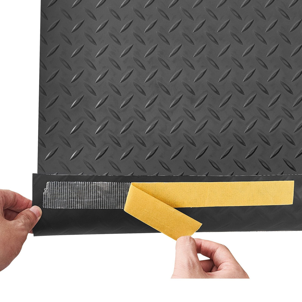 Garage Floor Roll, 7.5 x 17 ft Garage Flooring Mat, 2.2 mm Thickened PVC Diamond Plate Floor Protector Mat with Double-sided Tape, Non-Slip, Easy to Clean for Warehouse, Gyms, Trailer, Black