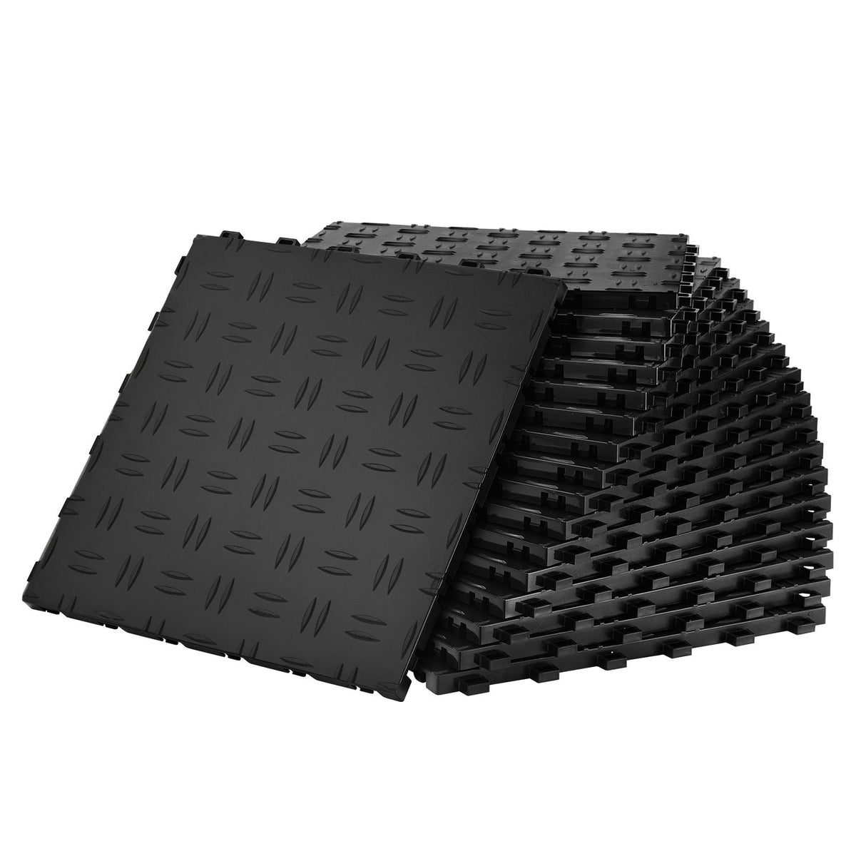 Garage Tiles Interlocking, 12 x 12 x 0.53 inch 25 Pack Garage Floor Covering Tiles, Non-Slip Double-Sided Texture Garage Flooring Tiles, for Garages, Basements, Repair Shops, Black