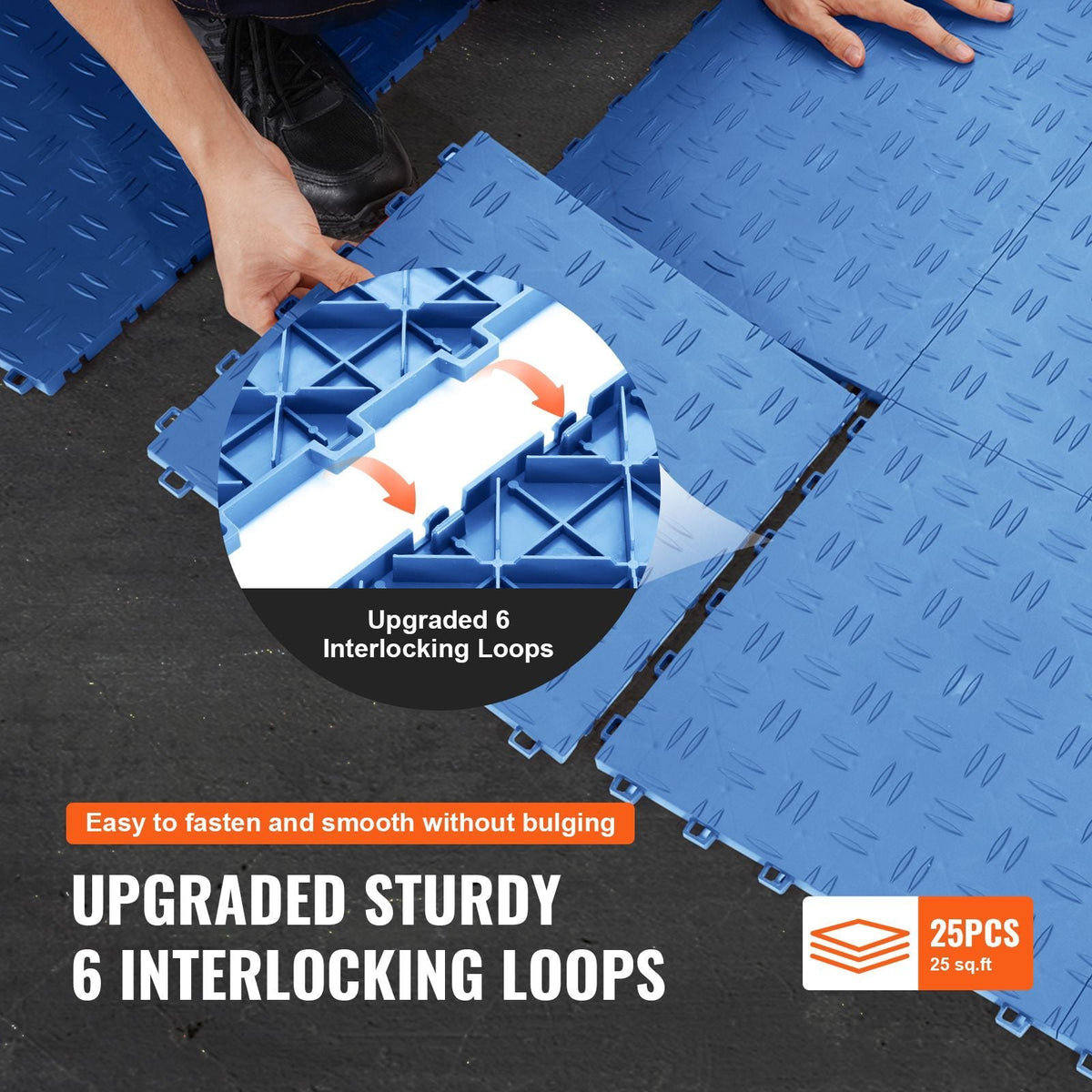 Garage Tiles Interlocking, 12 x 12 x 0.53 inch 25 Pack Garage Floor Covering Tiles, Non-Slip Double-Sided Texture Garage Flooring Tiles, for Garages, Basements, Repair Shops, Blue