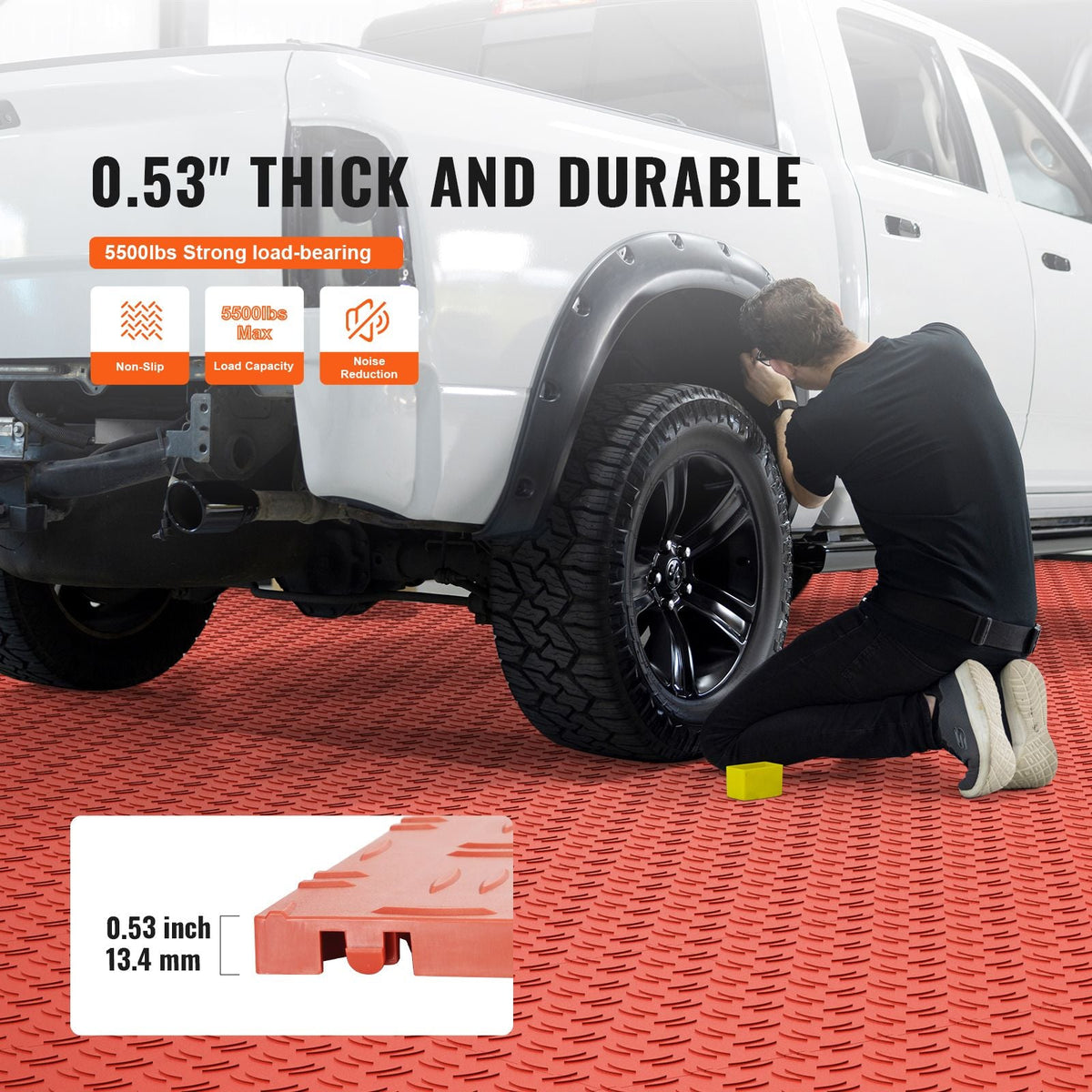 Garage Tiles Interlocking, 12 x 12 x 0.53 inch 25 Pack Garage Floor Covering Tiles, Non-Slip Double-Sided Texture Garage Flooring Tiles, for Garages, Basements, Repair Shops, Red