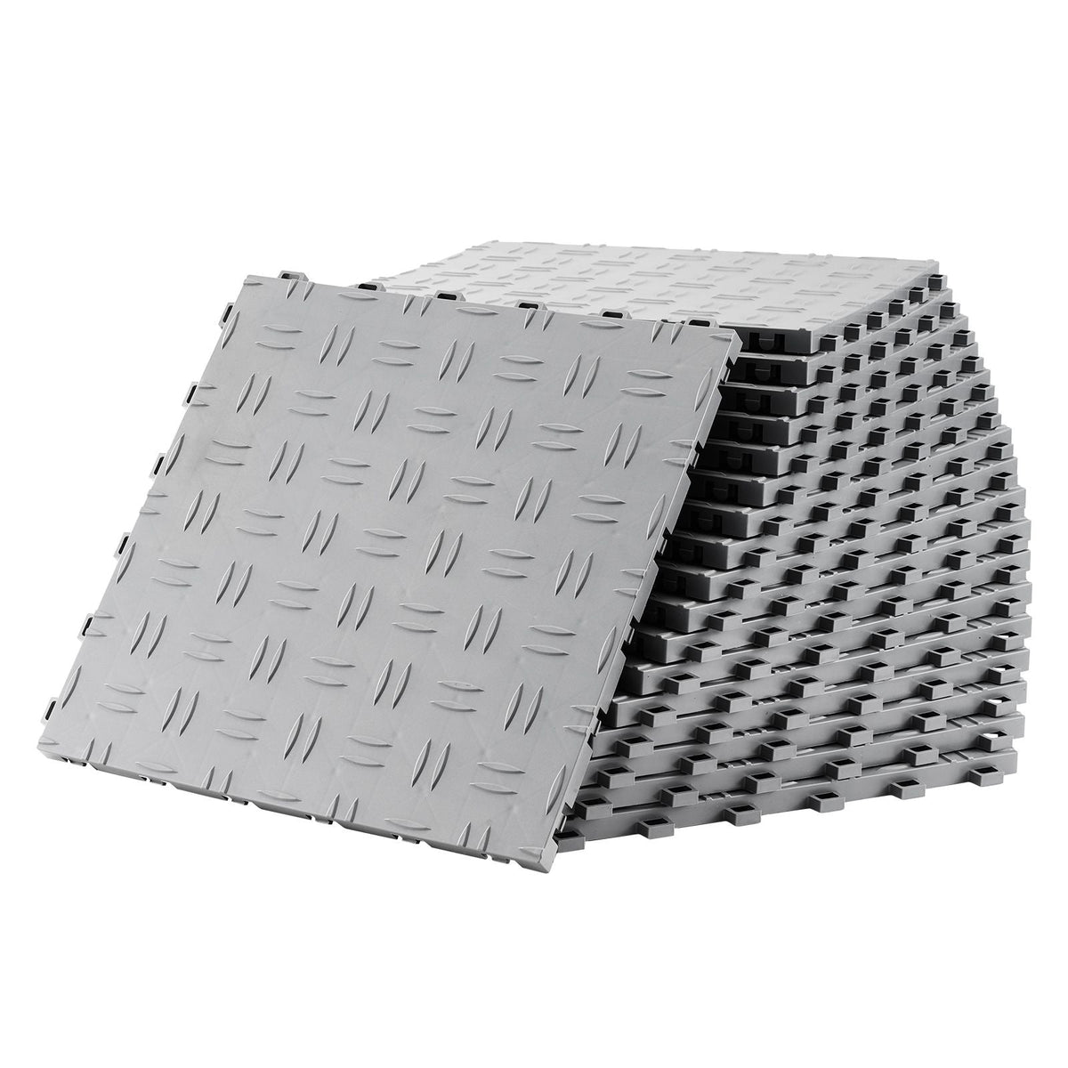 Garage Tiles Interlocking, 12 x 12 x 0.53 inch 25 Pack Garage Floor Covering Tiles, Non-Slip Double-Sided Texture Garage Flooring Tiles, for Garages, Basements, Repair Shops, Silver