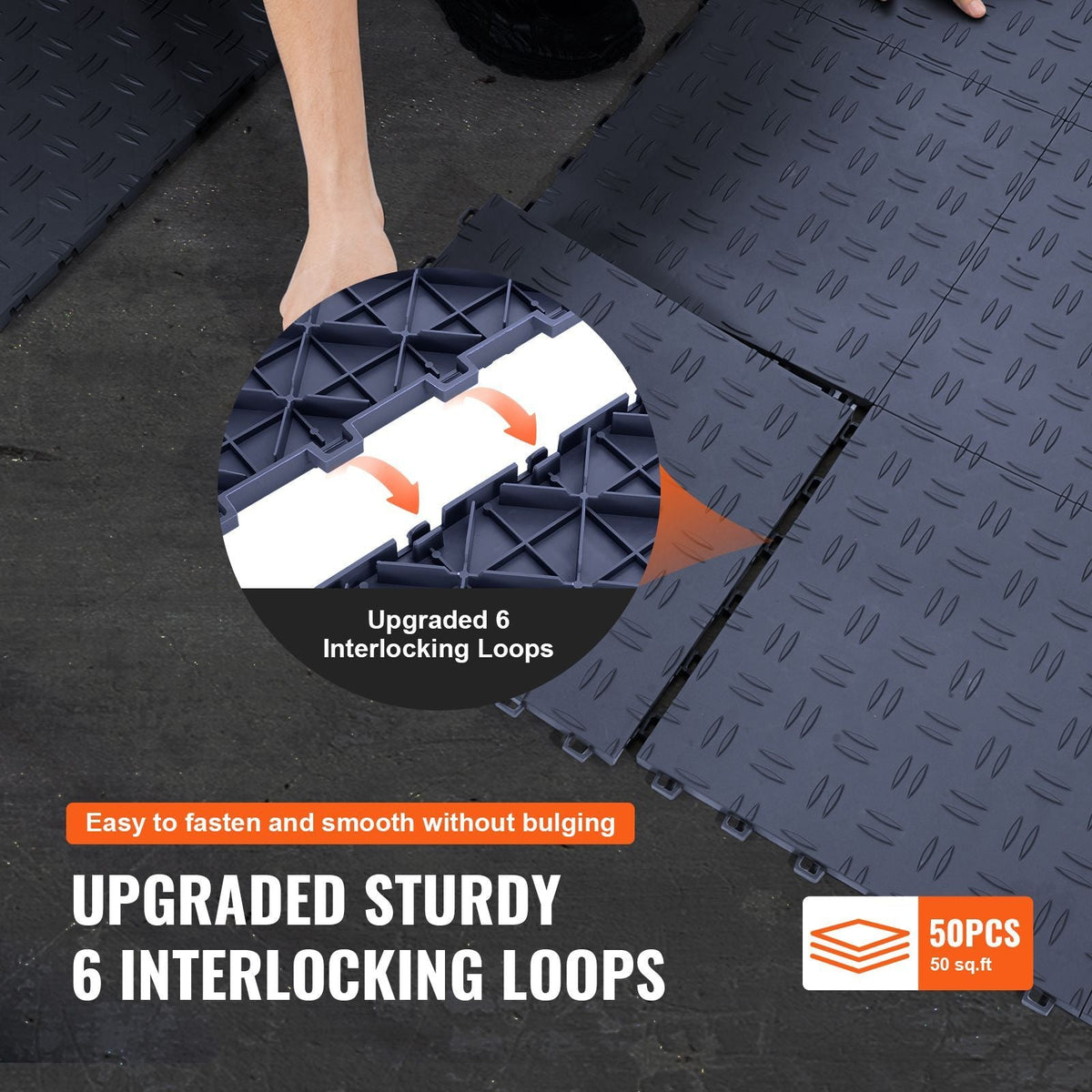 Garage Tiles Interlocking, 12 x 12 x 0.53 inch 50 Pack Garage Floor Covering Tiles, Non-Slip Double-Sided Texture Garage Flooring Tiles, for Garages, Basements, Repair Shops, Graphite Gray