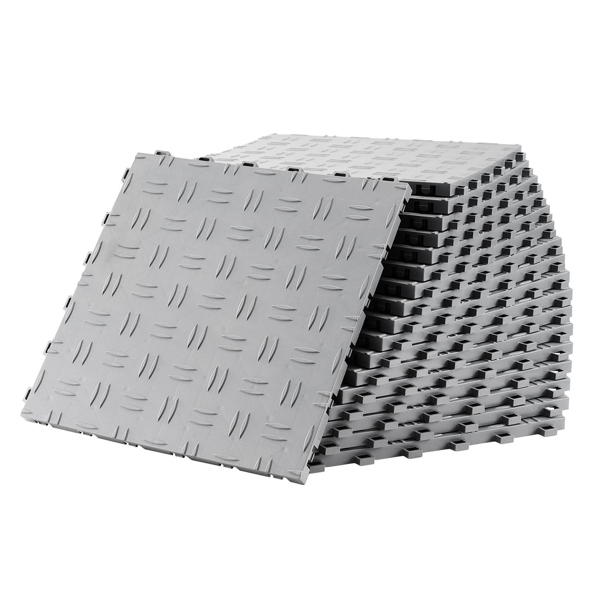 Garage Tiles Interlocking, 12 x 12 x 0.53 inch 50 Pack Garage Floor Covering Tiles, Non-Slip Double-Sided Texture Garage Flooring Tiles, for Garages, Basements, Repair Shops, Silver