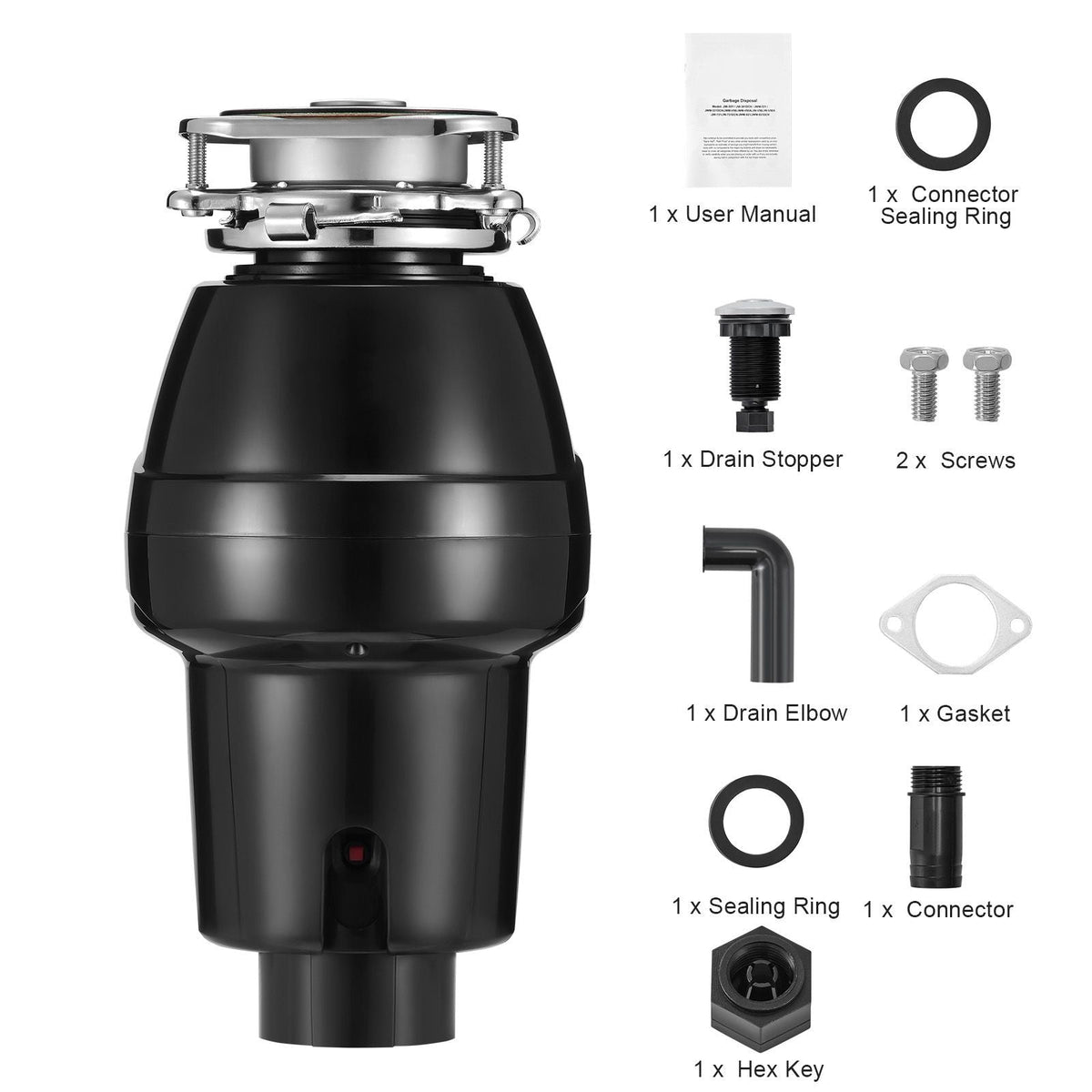 Garbage Disposal, 1/2 HP 3450RPM Continuous Feed Food Waste Disposer, 3-Bolt Mount Food Waste Grinding System with Sound Reduction, Power Cord & Splash Guard for Kitchen Sinks