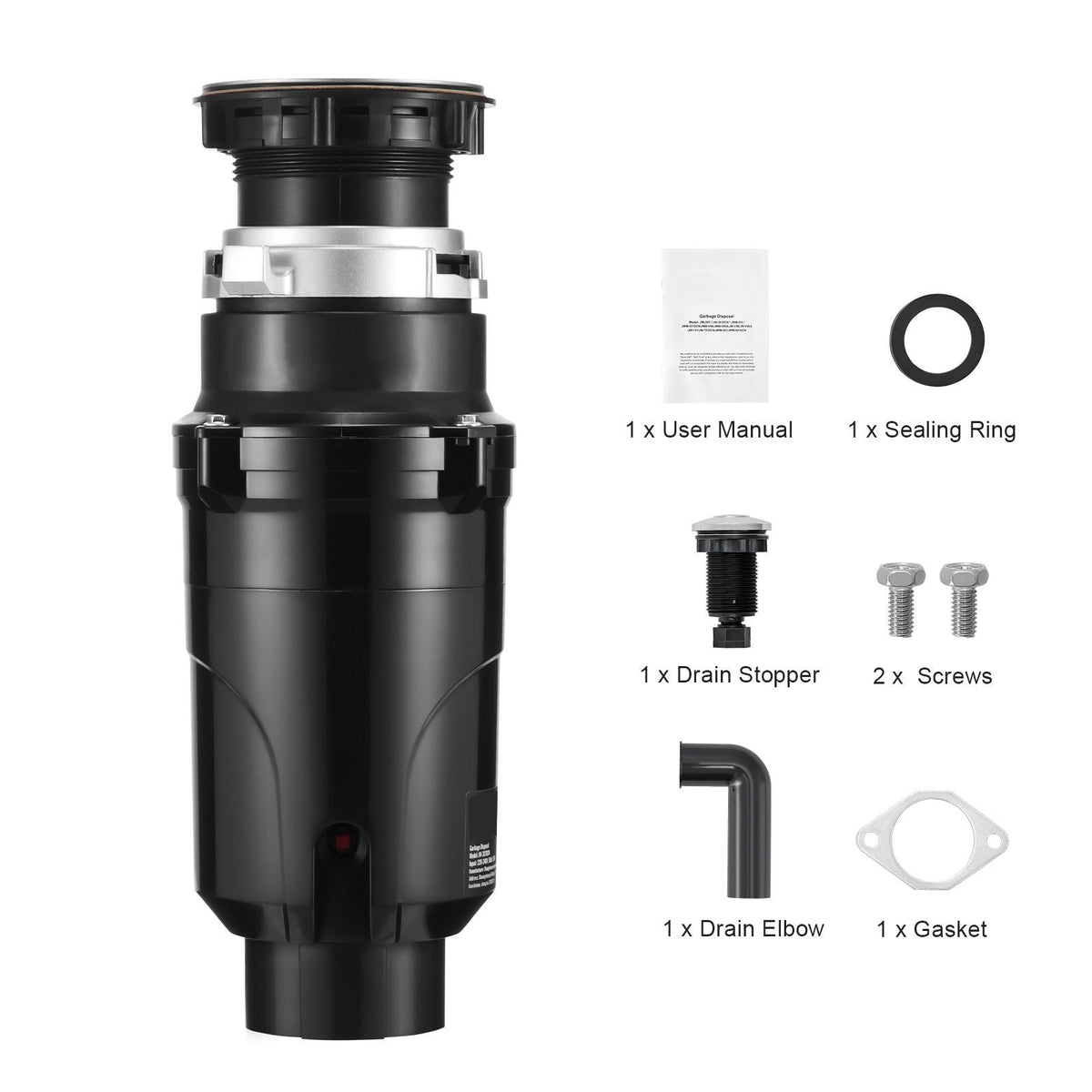 Garbage Disposal, 1/2HP 3450RPM Continuous Feed Food Waste Disposer, EZ Connect Food Waste Grinding System with Power Cord & Splash Guard for Kitchen Sinks