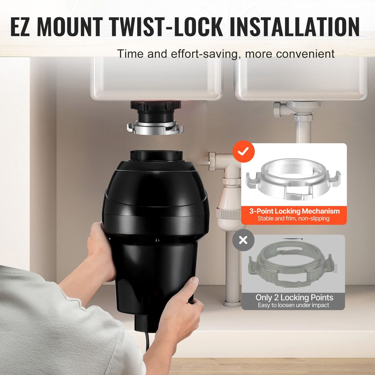 Garbage Disposal, 1HP 3270RPM Continuous Feed Food Waste Disposer, EZ Connect Food Waste Grinding System with Sound Reduction, Power Cord & Splash Guard for Kitchen Sinks