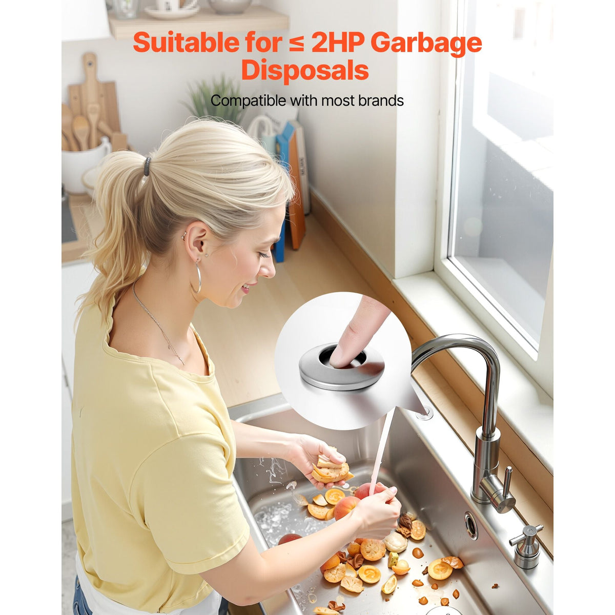 Garbage Disposal Air Switch Kit, 2.5" Sink Top Air Switch for Food Waste Disposal, Brushed Silver Stainless Steel ON/OFF Air Button for Waste Disposer - Suitable for Stainless Steel Countertops