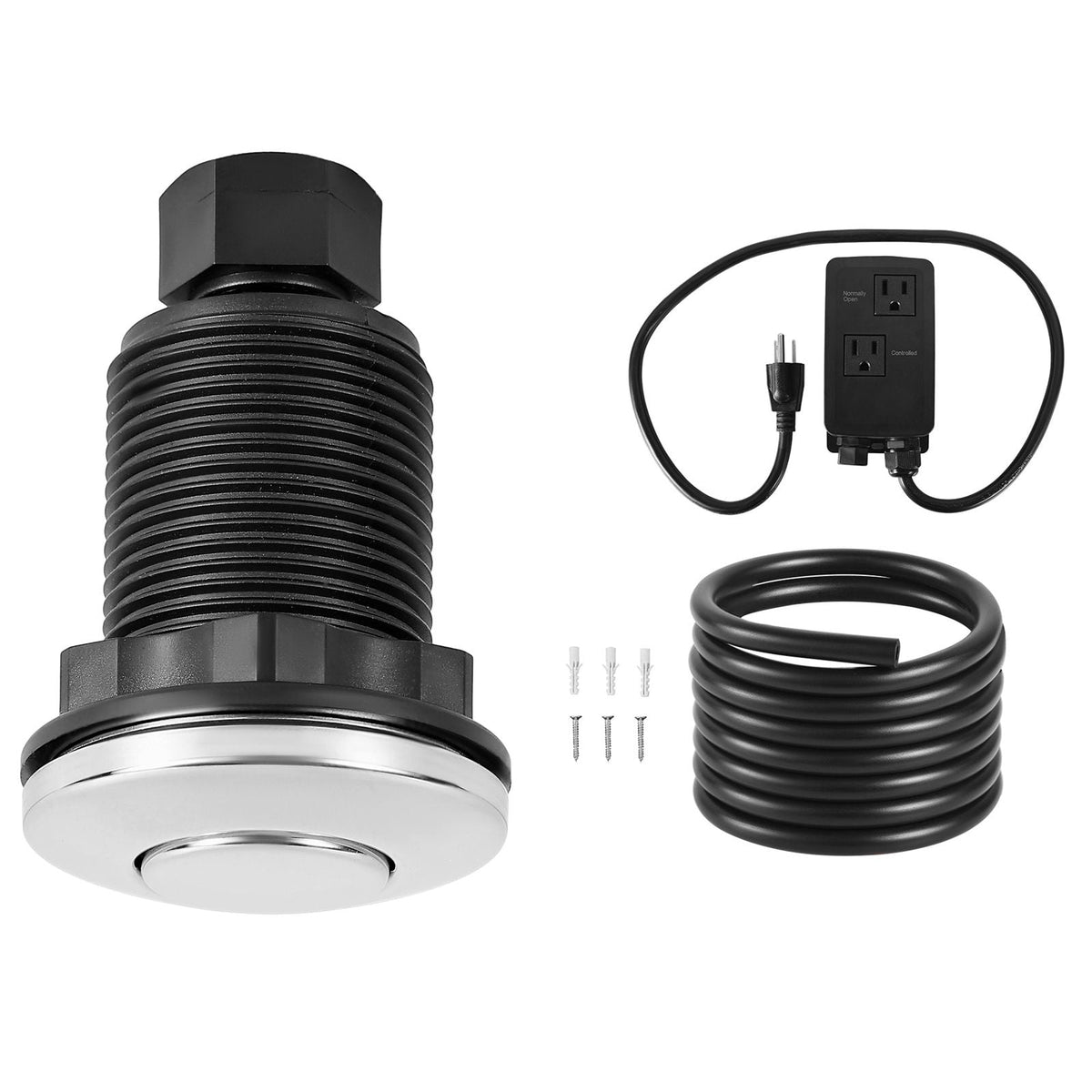 Garbage Disposal Air Switch Kit, Dual Outlet Sink Top Air Switch for Food Waste Disposal, 2.5-inch Brushed Nickel Stainless Steel ON/OFF Air Push Button, Suitable for Stainless Steel Countertops