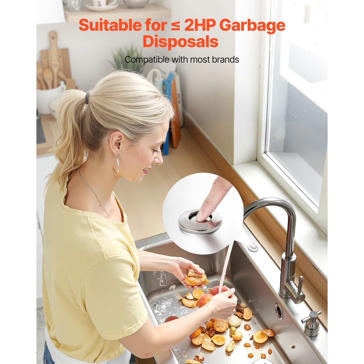 Garbage Disposal Air Switch Kit, Dual Outlet Sink Top Air Switch for Food Waste Disposal, 2.5-inch Brushed Nickel Stainless Steel ON/OFF Air Push Button, Suitable for Stainless Steel Countertops