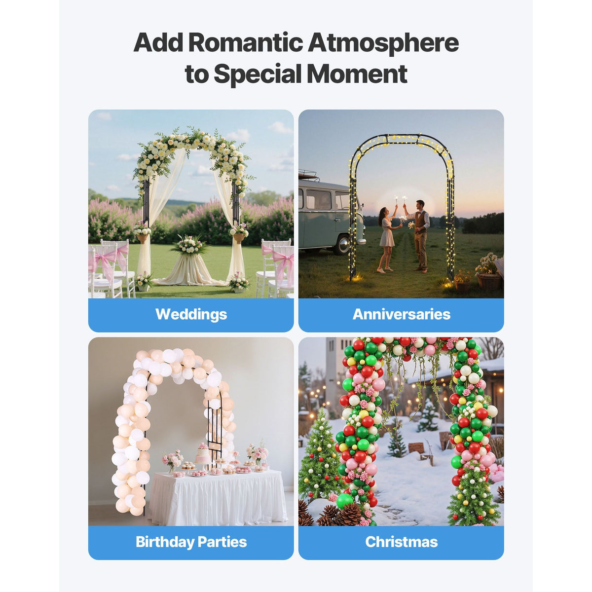 Garden Arbor, 94.5 (H) x 59 (W) x 15.8 (D) in Metal Archway, Sturdy Outdoor Trellis Arch with Stakes, Easy to Assemble, Pergola Arbor for Plant Climbing Yard Lawn Wedding Party Decoration