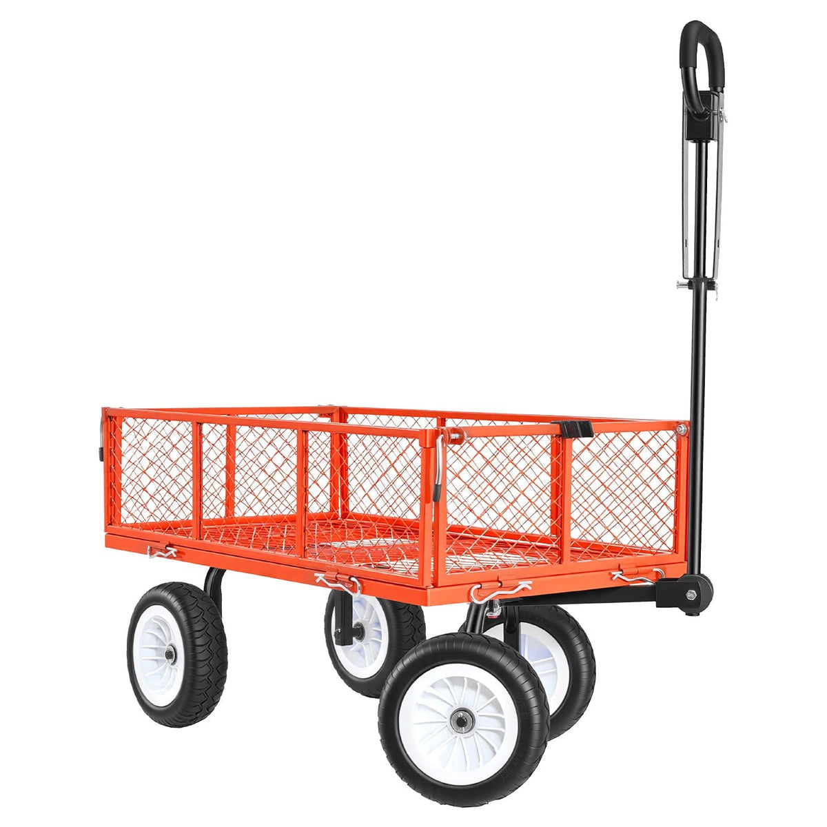 Garden Cart, 900 LBS, Heavy Duty Steel Yard and Garden Utility Wagon with 10-Inch Tires, Outdoor Gardening Stool with Adjustable Handle, Detachable Side Panels, Attach to ATV or Tractor, Red