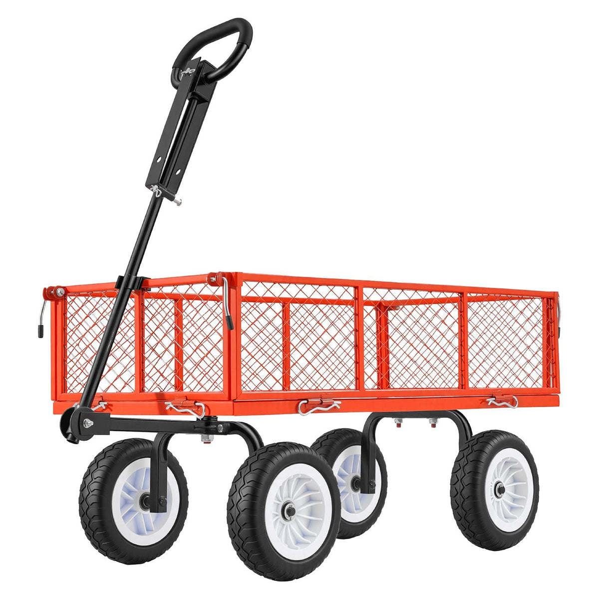 Garden Cart, 900 LBS, Heavy Duty Steel Yard and Garden Utility Wagon with 10-Inch Tires, Outdoor Gardening Stool with Adjustable Handle, Detachable Side Panels, Attach to ATV or Tractor, Red