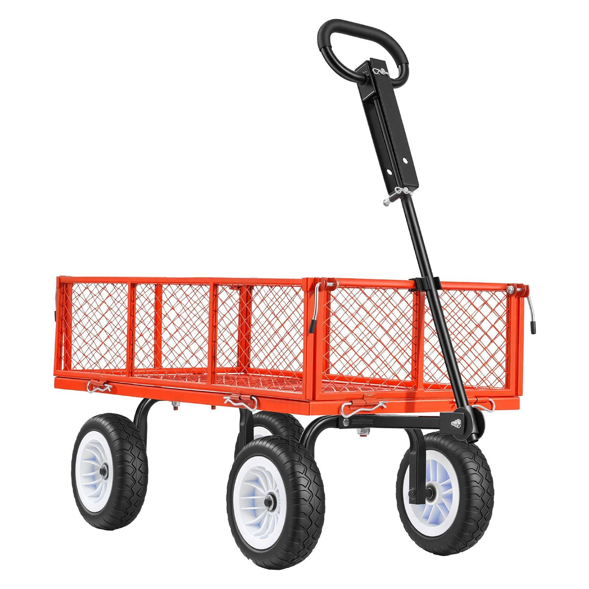 Garden Cart, 900 LBS, Heavy Duty Steel Yard and Garden Utility Wagon with 10-Inch Tires, Outdoor Gardening Stool with Adjustable Handle, Detachable Side Panels, Attach to ATV or Tractor, Red
