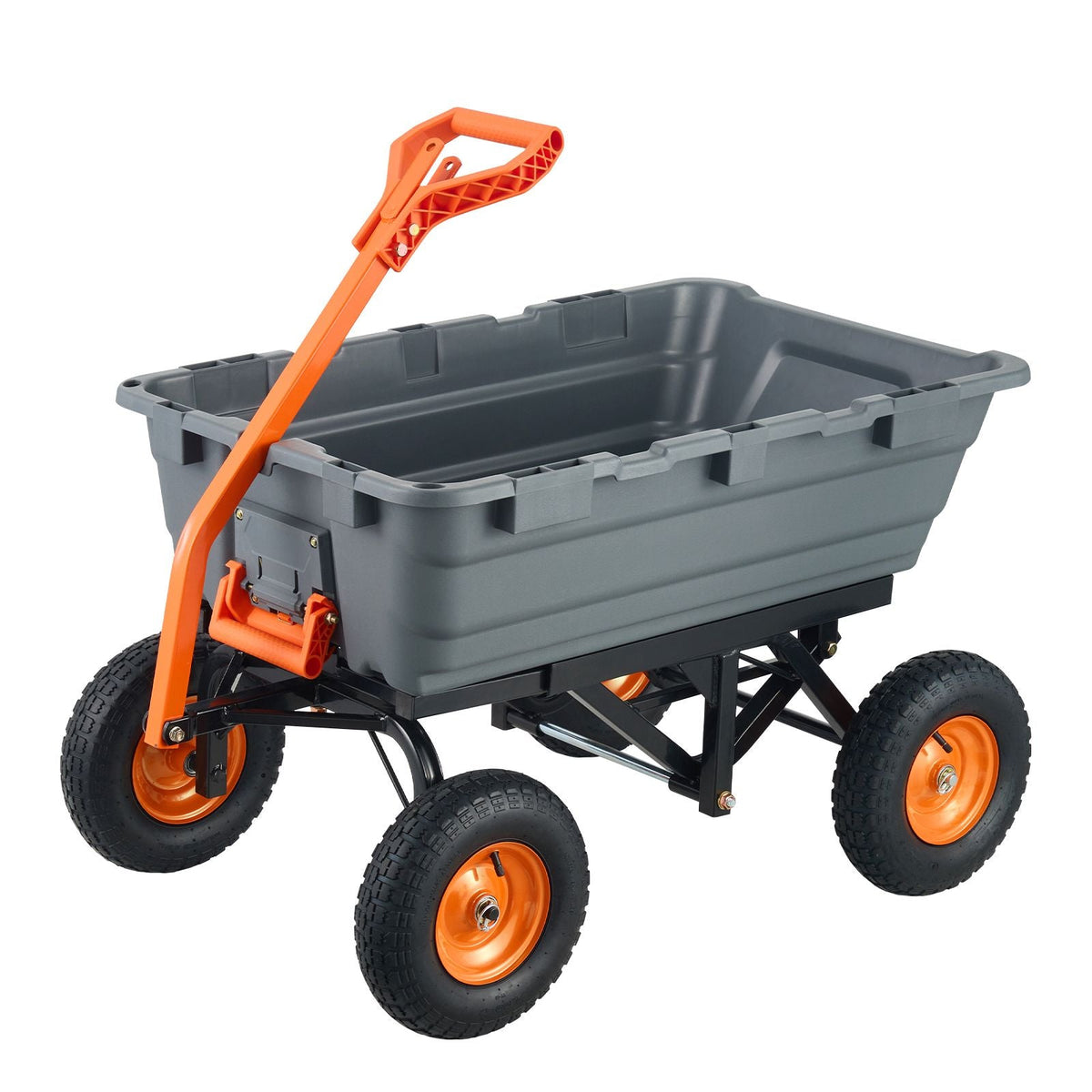 Garden Cart, Durable Poly Dump Cart with Simple Assembly Steel Structure, Versatile Dump Wagon with Dual-Function Handle, Handy Wheelbarrow with 1500 lbs Load Capacity, 13 inch Wheels