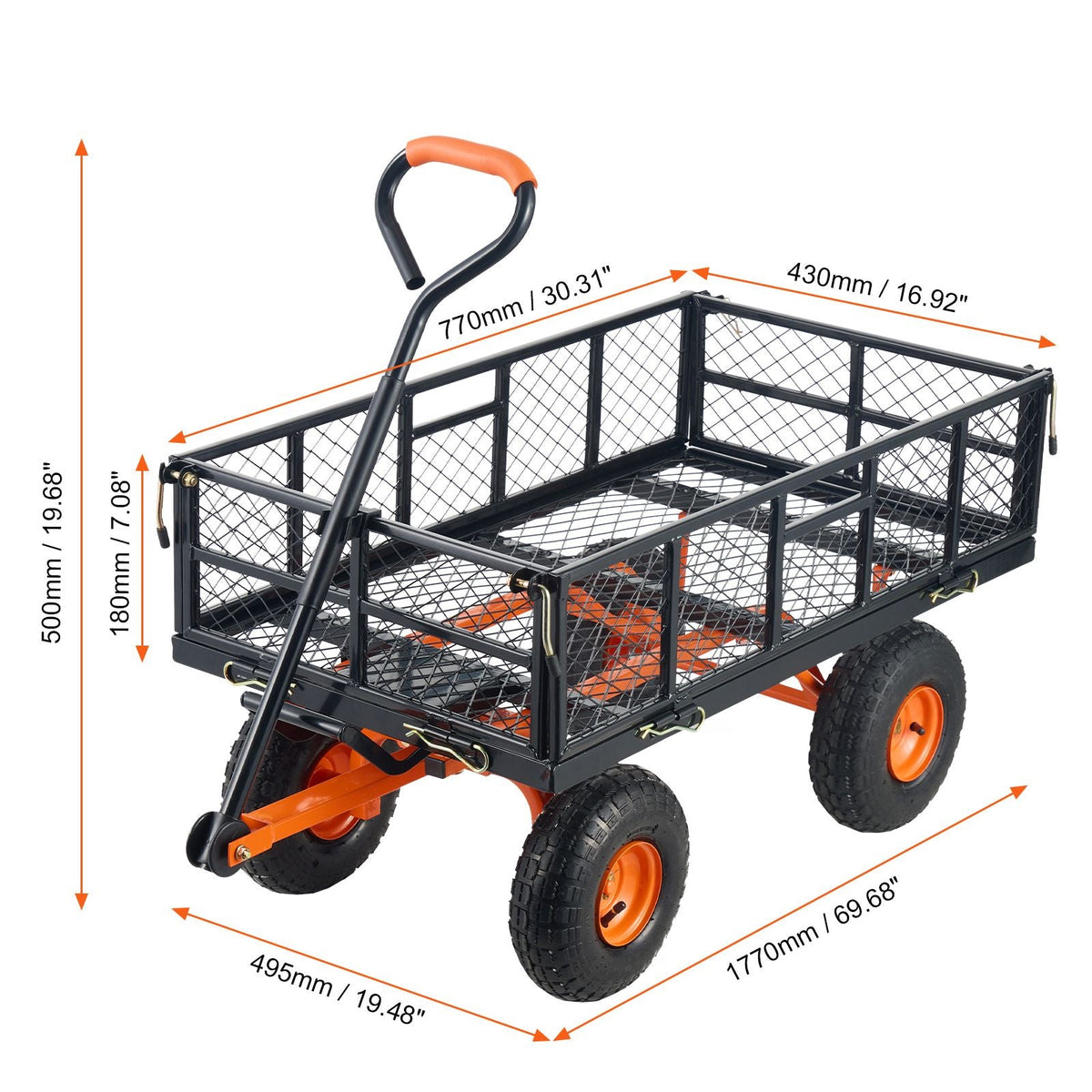 Garden Cart, Sturdy Metal Utility Wagon with Simple Assembly, Versatile Dump Cart with Dual-Function Handle, Wheelbarrow with 400 lbs Load Capacity, Equipped with 10" Wheels