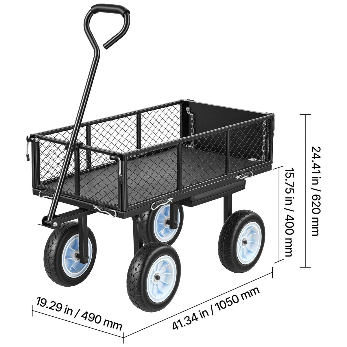 Garden Cart with Seat, 500 LBS, Rolling Steel Garden Work Seat with Wheels, Heavy Duty Gardening Stool, with Tool Tray & Adjustable Handle, Outdoor Yard Wagon, for Lawn, Patio, Backyard, Black