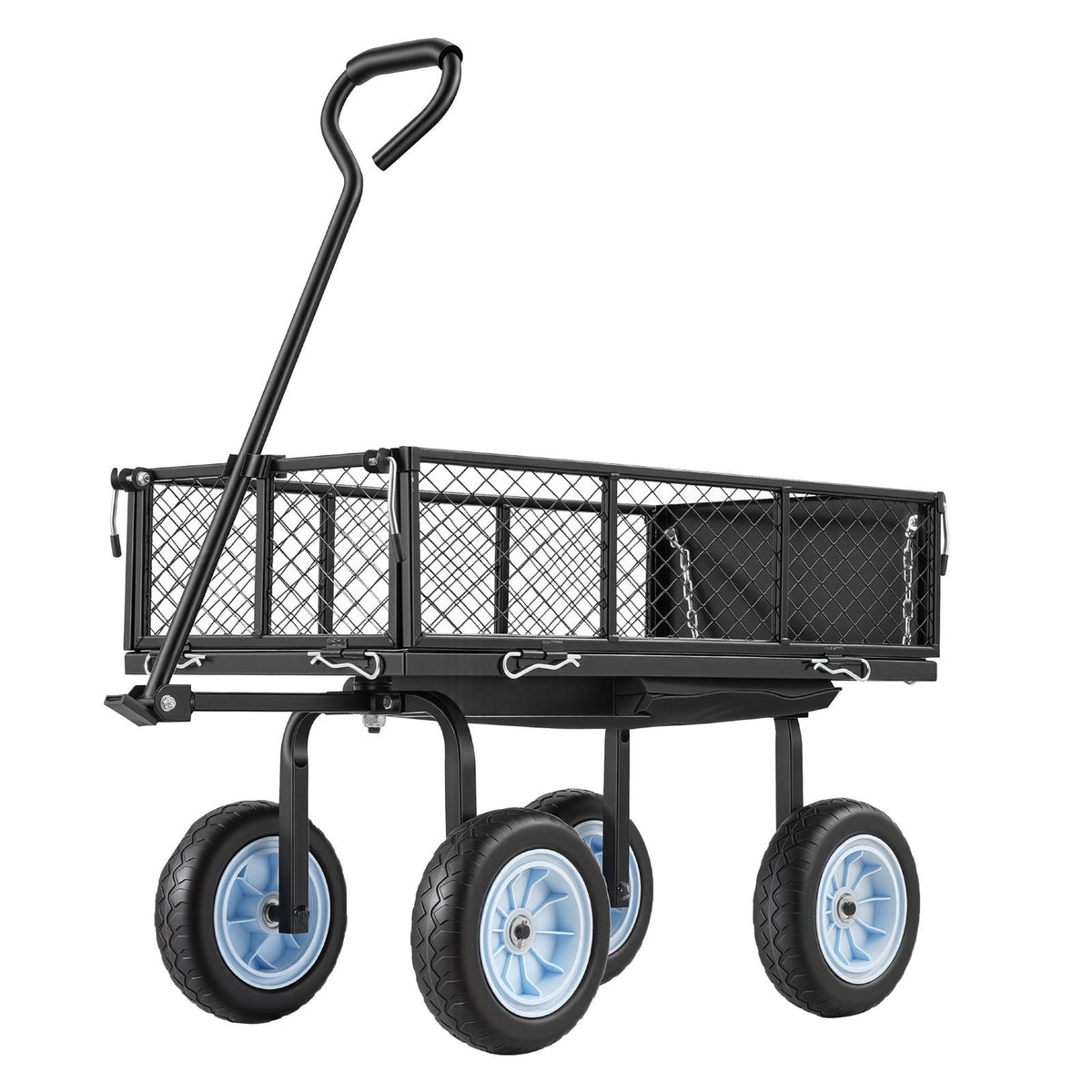 Garden Cart with Seat, 500 LBS, Rolling Steel Garden Work Seat with Wheels, Heavy Duty Gardening Stool, with Tool Tray & Adjustable Handle, Outdoor Yard Wagon, for Lawn, Patio, Backyard, Black