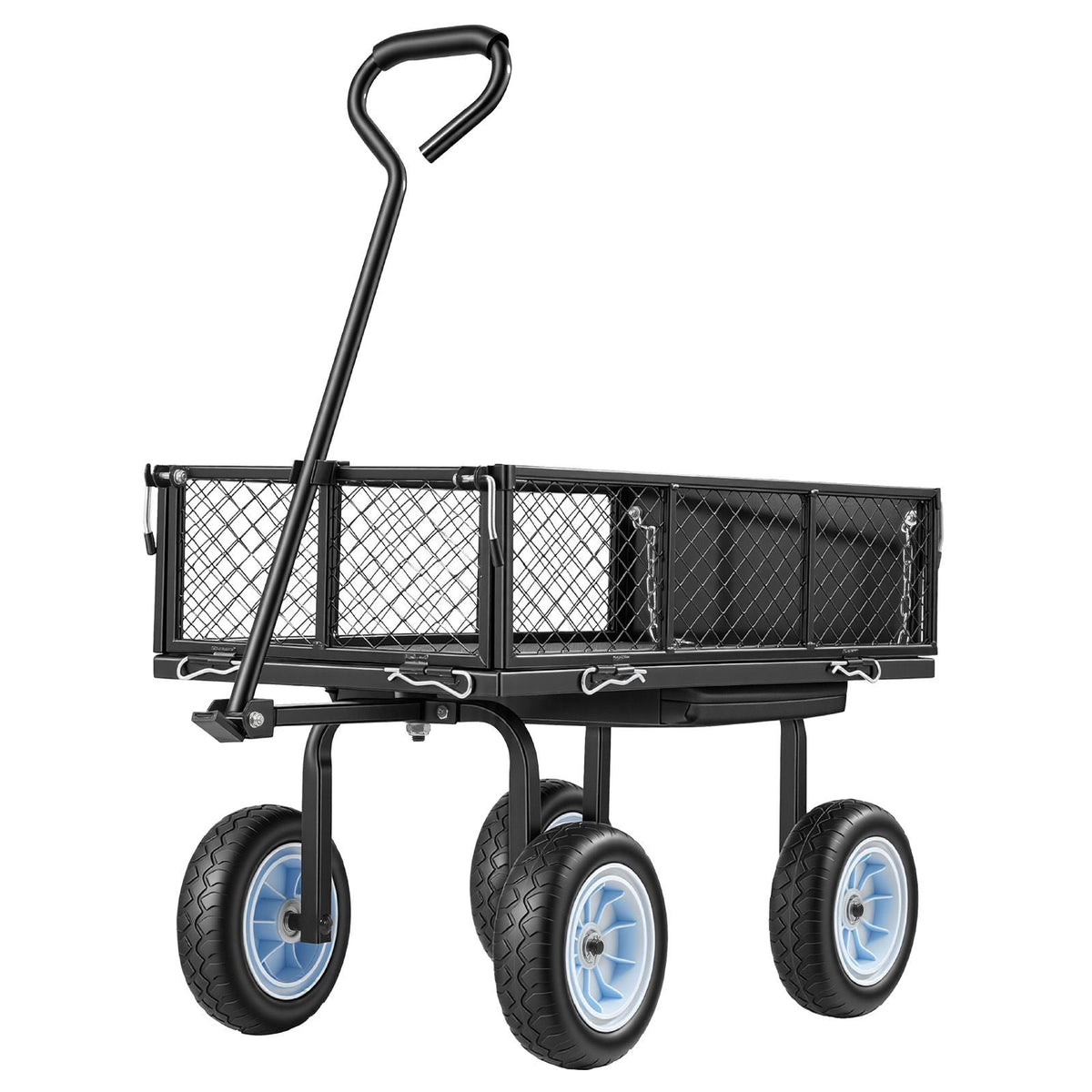Garden Cart with Seat, 500 LBS, Rolling Steel Garden Work Seat with Wheels, Heavy Duty Gardening Stool, with Tool Tray & Adjustable Handle, Outdoor Yard Wagon, for Lawn, Patio, Backyard, Black