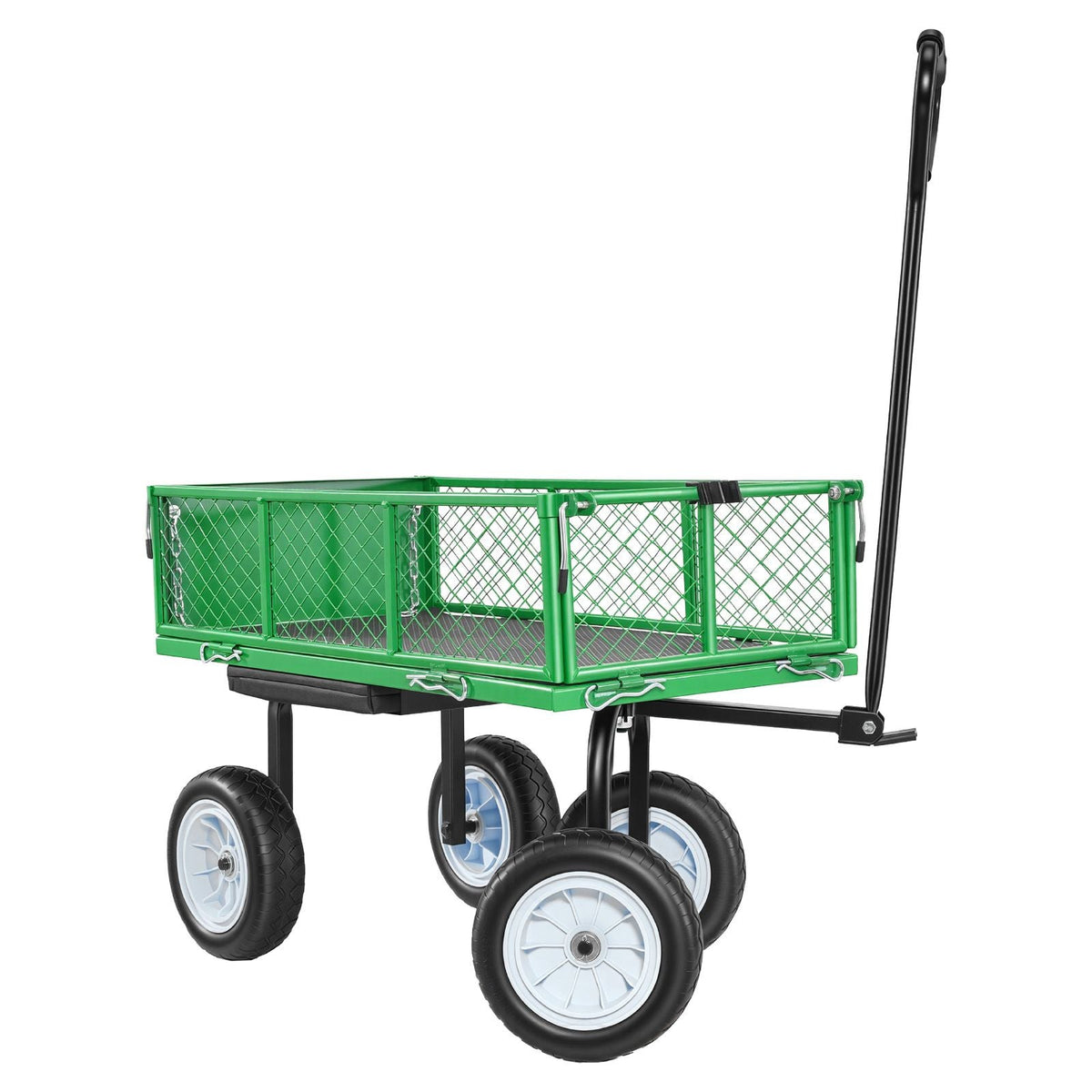 Garden Cart with Seat, 500 LBS, Rolling Steel Garden Work Seat with Wheels, Heavy Duty Gardening Stool, with Tool Tray & Adjustable Handle, Outdoor Yard Wagon, for Lawn, Patio, Backyard, Green