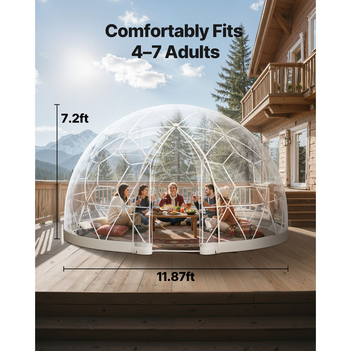 Garden Dome Igloo, 12 x 7.2 ft Outdoor Clear Bubble Tent for 4-7 Person, Weatherproof Geodesic Dome Greenhouse with Window, PVC Igloo Tent for Backyard Patios Camping Party Wedding