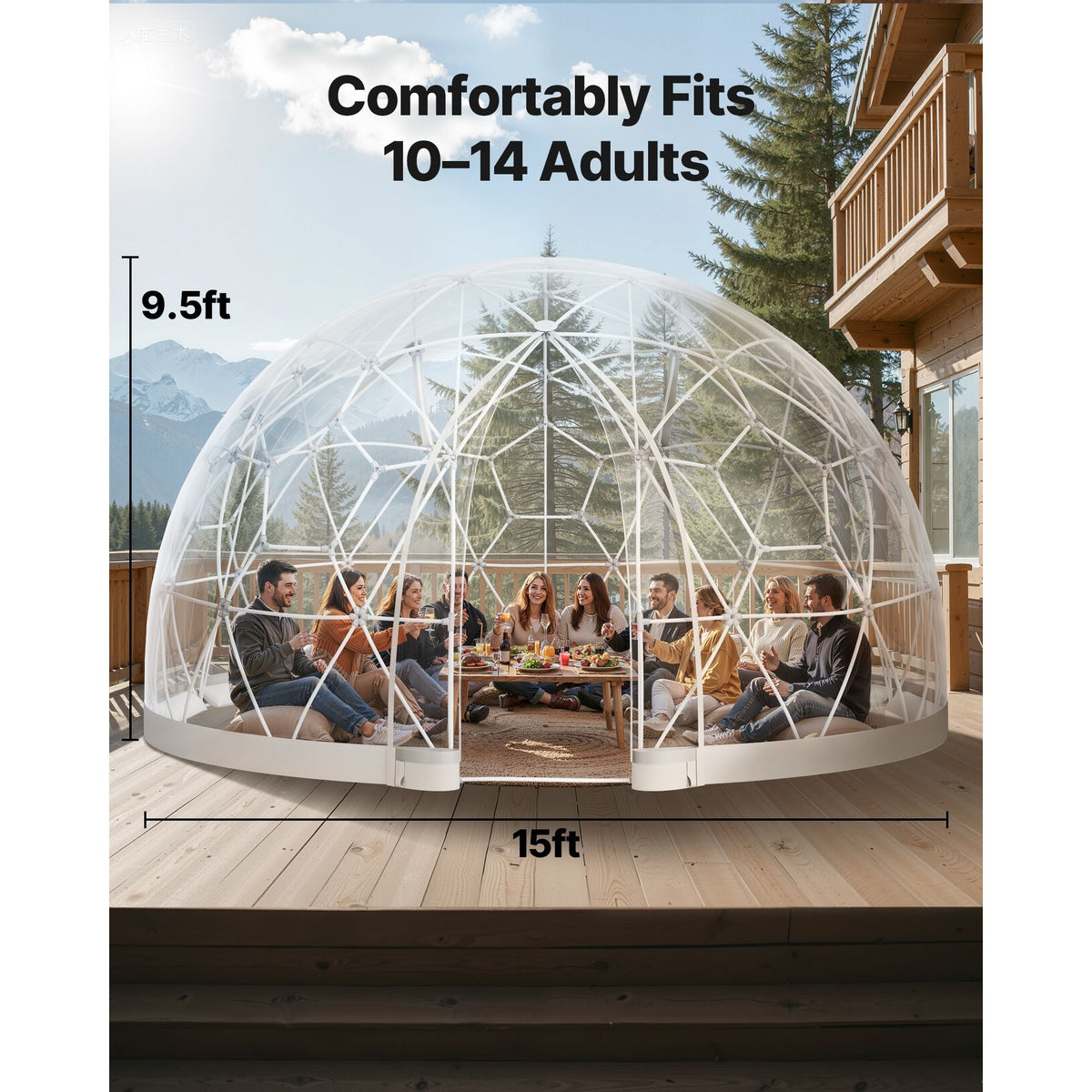 Garden Dome Igloo, 15 x 9.5 ft Outdoor Clear Bubble Tent for 10-14 Person, Weatherproof Geodesic Dome Greenhouse with Window, PVC Igloo Tent for Backyard Patios Camping Party Wedding