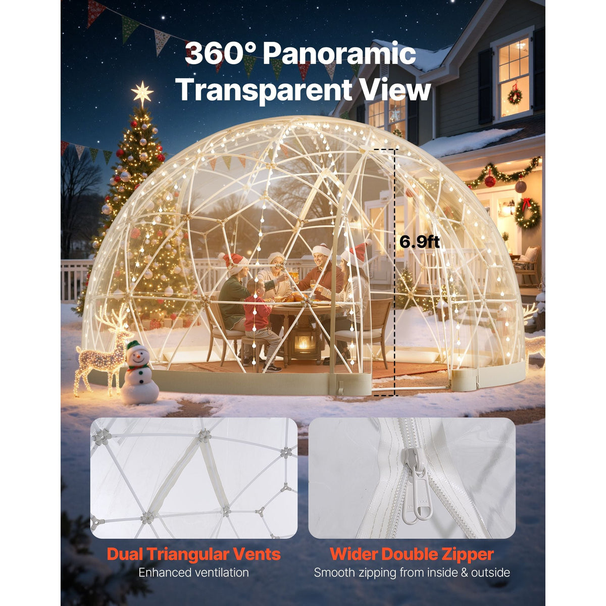 Garden Dome Igloo, 15 x 9.5 ft Outdoor Clear Bubble Tent for 10-14 Person, Weatherproof Geodesic Dome Greenhouse with Window, PVC Igloo Tent for Backyard Patios Camping Party Wedding