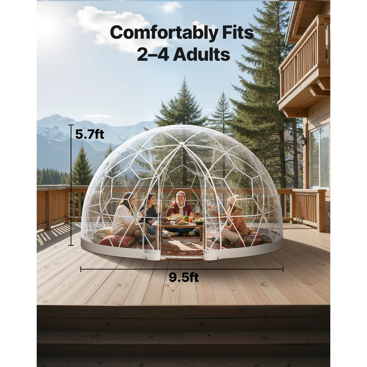 Garden Dome Igloo, 9.5 x 5.7 ft Outdoor Clear Bubble Tent for 2-4 Person, Weatherproof Geodesic Dome Greenhouse with Window, PVC Igloo Tent for Backyard Patios Camping Party Wedding