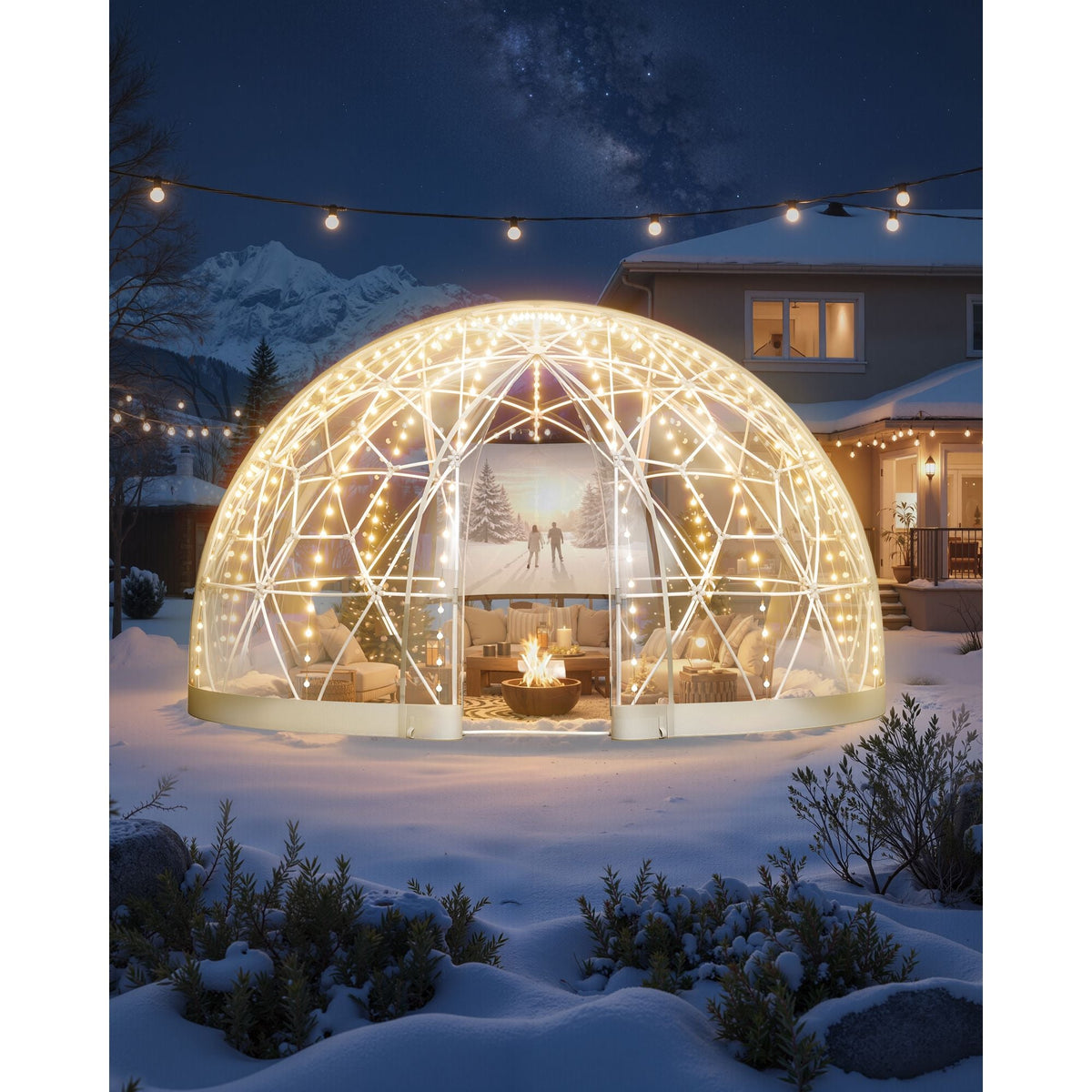 Garden Dome Igloo, 9.5 x 5.7 ft Outdoor Clear Bubble Tent for 2-4 Person, Weatherproof Geodesic Dome Greenhouse with Window, PVC Igloo Tent for Backyard Patios Camping Party Wedding