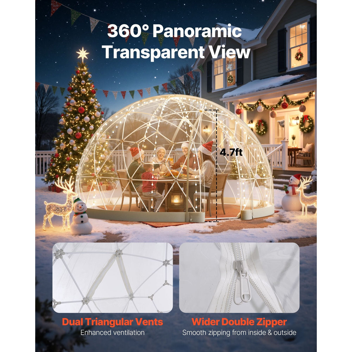 Garden Dome Igloo, 9.5 x 5.7 ft Outdoor Clear Bubble Tent for 2-4 Person, Weatherproof Geodesic Dome Greenhouse with Window, PVC Igloo Tent for Backyard Patios Camping Party Wedding