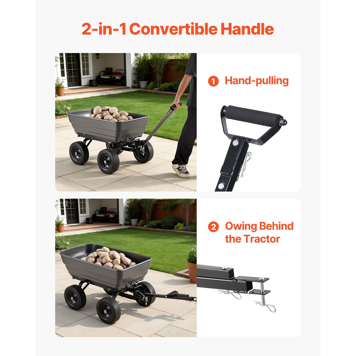 Garden Dump Cart, 1200 lbs Poly Dump Cart, 6 Cu. Ft. Garden Carts Dumps Wagon with 2-in-1 Convertible Handle, 90° Quick-Dumps Mechanism, 180° Swivel Wheels, Yard Wagon for Plants, Soil, Crops