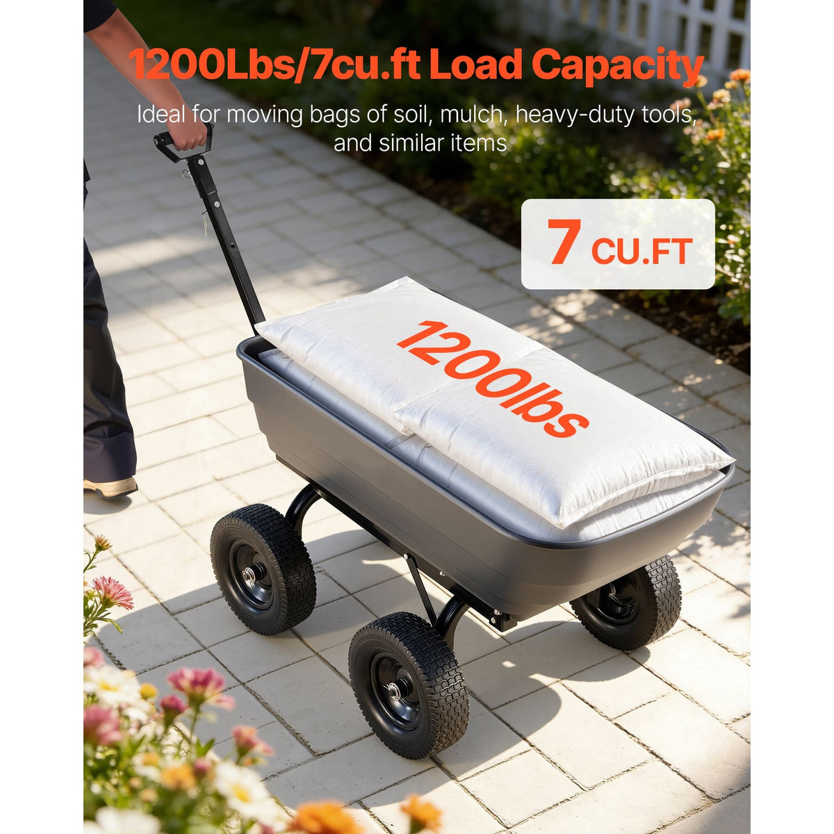 Garden Dump Cart, 1200 lbs Poly Dump Cart, 6 Cu. Ft. Garden Carts Dumps Wagon with 2-in-1 Convertible Handle, 90° Quick-Dumps Mechanism, 180° Swivel Wheels, Yard Wagon for Plants, Soil, Crops