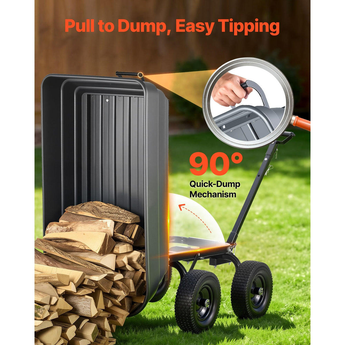 Garden Dump Cart, 1200 lbs Poly Dump Cart, 7 Cu. Ft. Garden Carts Dumps Wagon with 2-in-1 Convertible Handle, 90° Quick-Dumps Mechanism, 180° Swivel Wheels, Yard Wagon for Plants, Soil, Crops