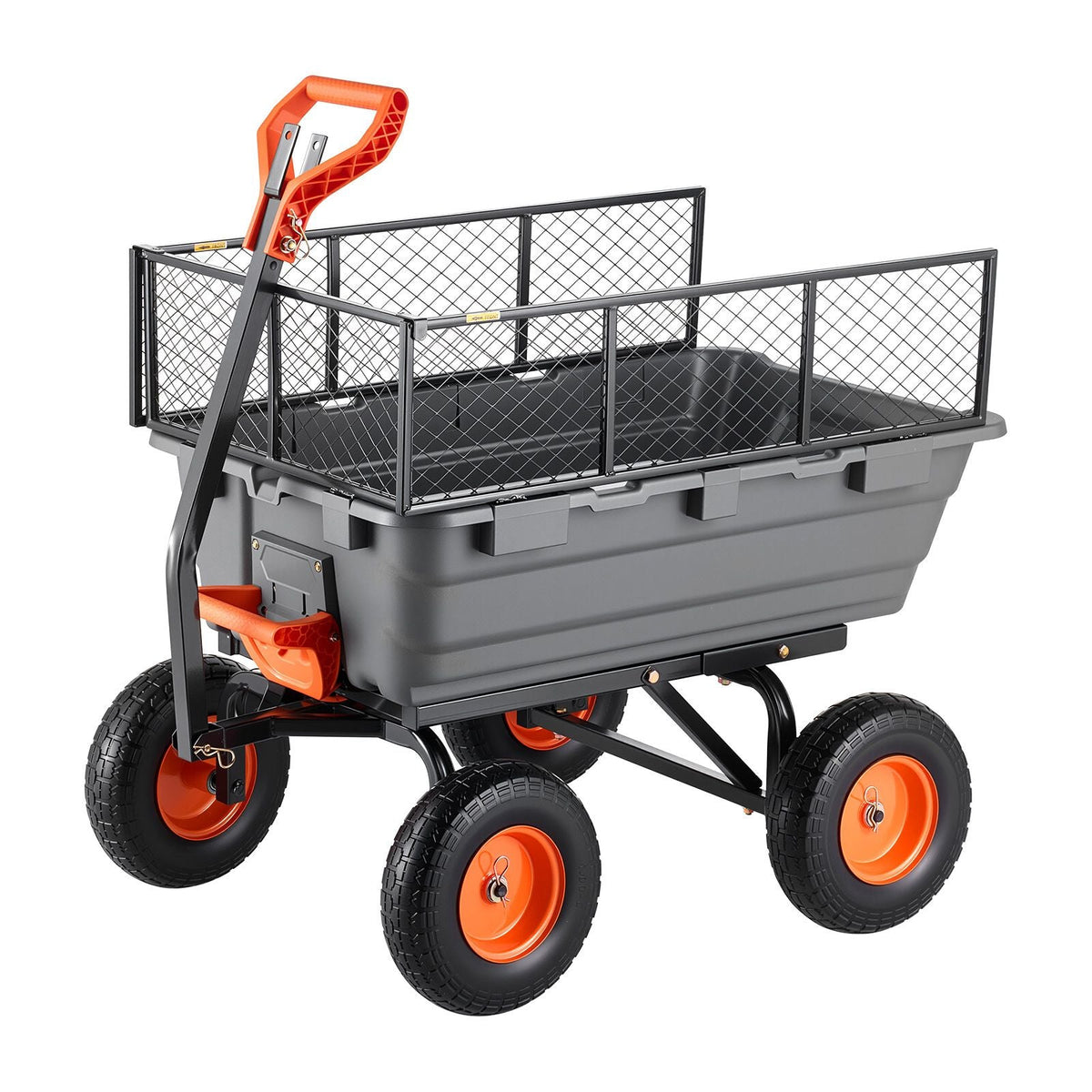 Garden Dump Cart, 1200 lbs Poly Dump Cart, Garden Carts Dumps Wagon with Storage Fence, 2-in-1 Convertible Handle, 90° Quick-Dumps Mechanism, 180° Swivel Wheels, Yard Wagon for Plants, Soil