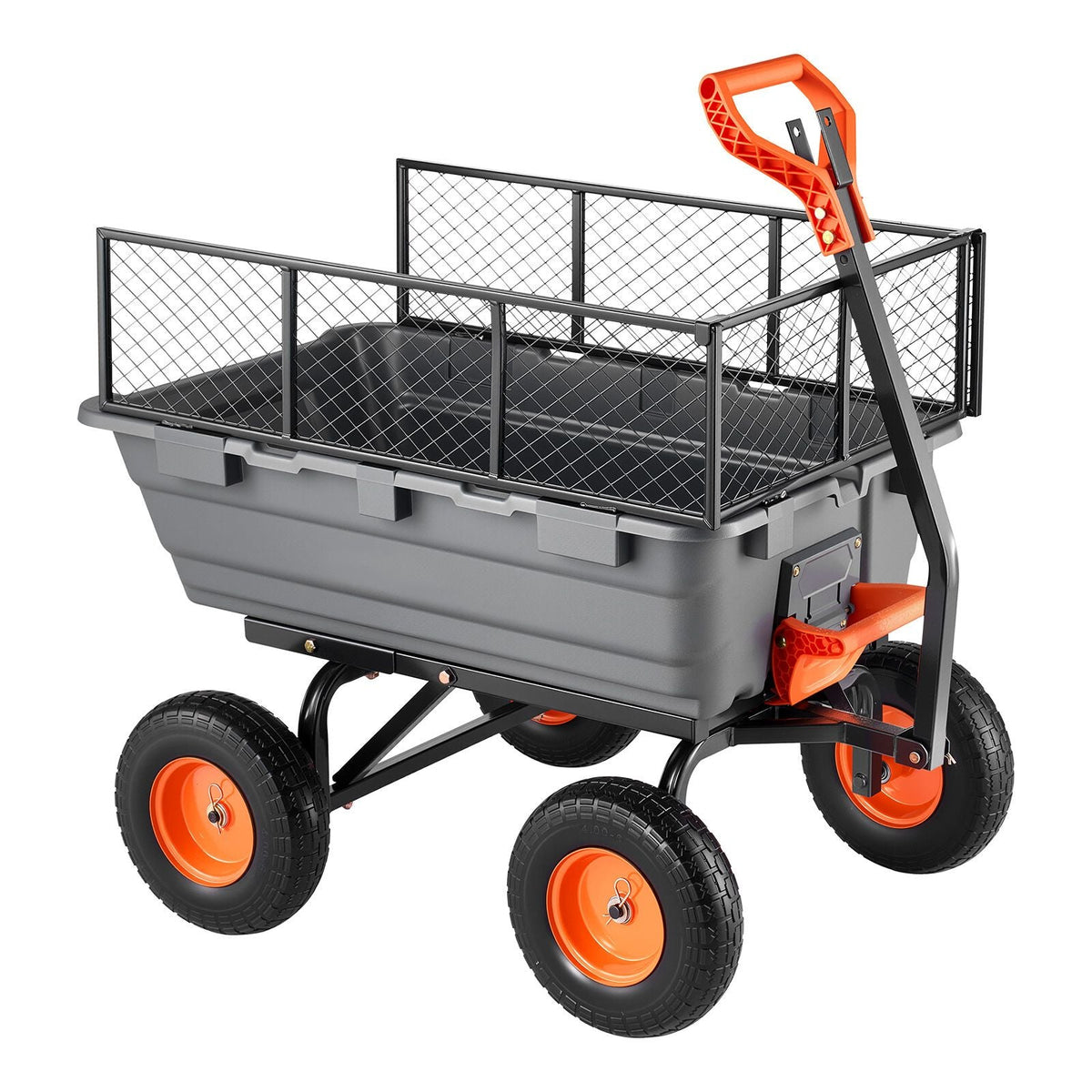 Garden Dump Cart, 1200 lbs Poly Dump Cart, Garden Carts Dumps Wagon with Storage Fence, 2-in-1 Convertible Handle, 90° Quick-Dumps Mechanism, 180° Swivel Wheels, Yard Wagon for Plants, Soil