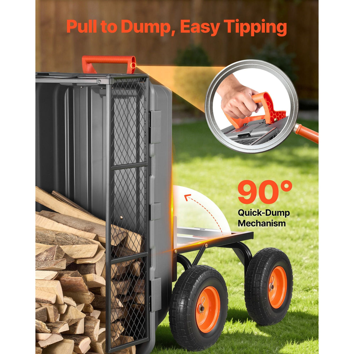 Garden Dump Cart, 1200 lbs Poly Dump Cart, Garden Carts Dumps Wagon with Storage Fence, 2-in-1 Convertible Handle, 90° Quick-Dumps Mechanism, 180° Swivel Wheels, Yard Wagon for Plants, Soil