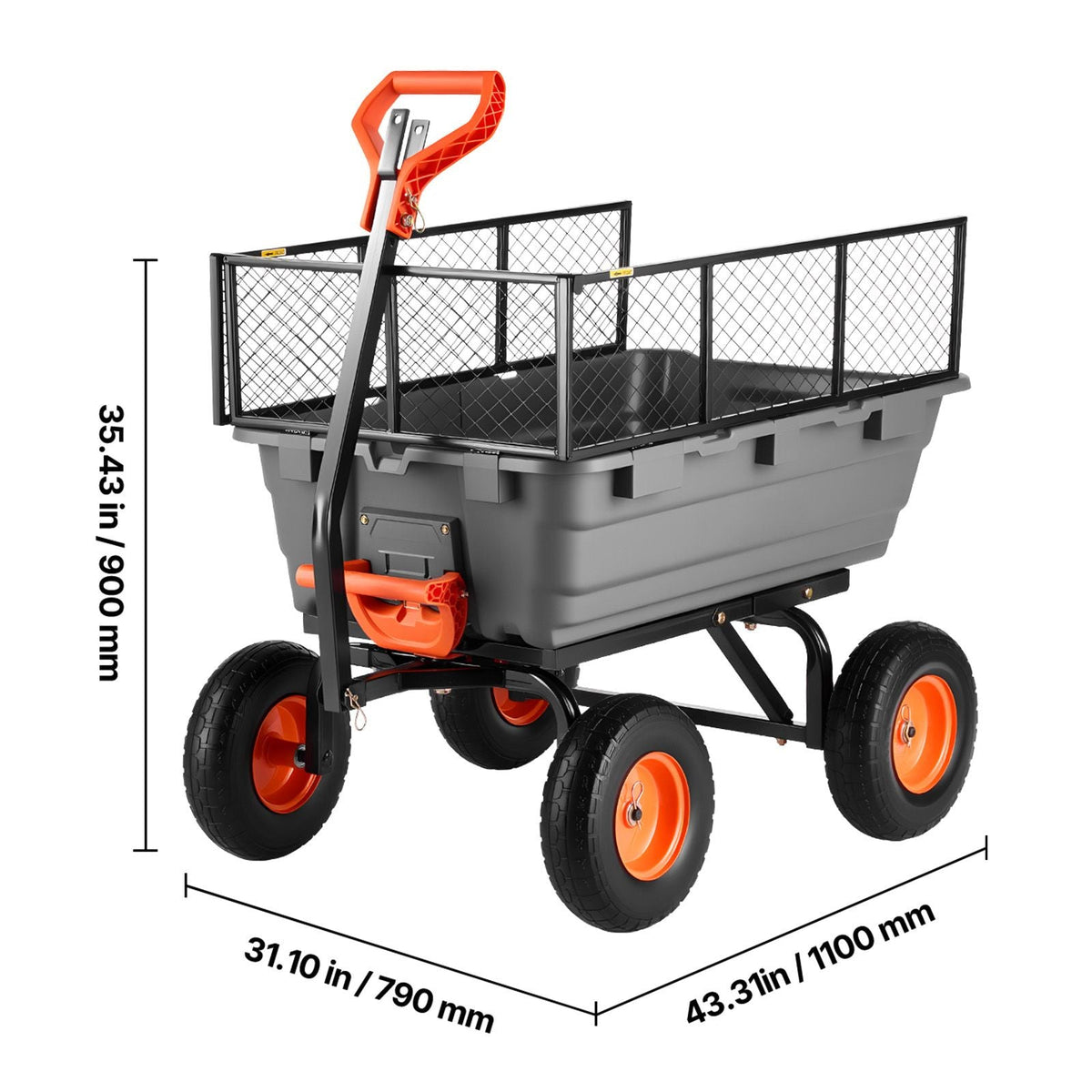 Garden Dump Cart, 1200 lbs Poly Dump Cart, Garden Carts Dumps Wagon with Storage Fence, 2-in-1 Convertible Handle, 90° Quick-Dumps Mechanism, 180° Swivel Wheels, Yard Wagon for Plants, Soil