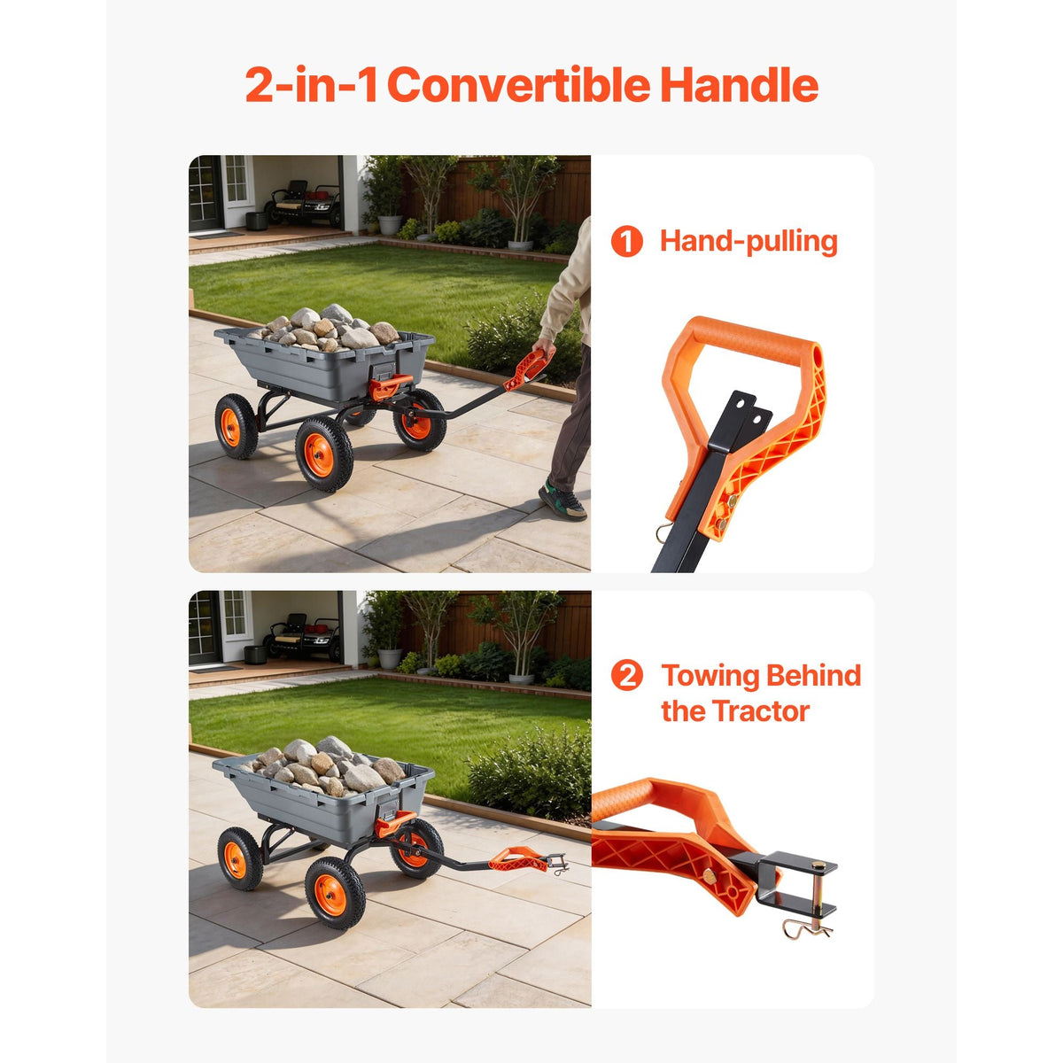 Garden Dump Cart, 1500 lbs Poly Dump Cart, Garden Carts Dumps Wagon with 90° Quick-Dumps Mechanism, Adjustable Handle, 270° Flexible Rotating Bearings, Yard Wagon for Plants, Soil, Crops