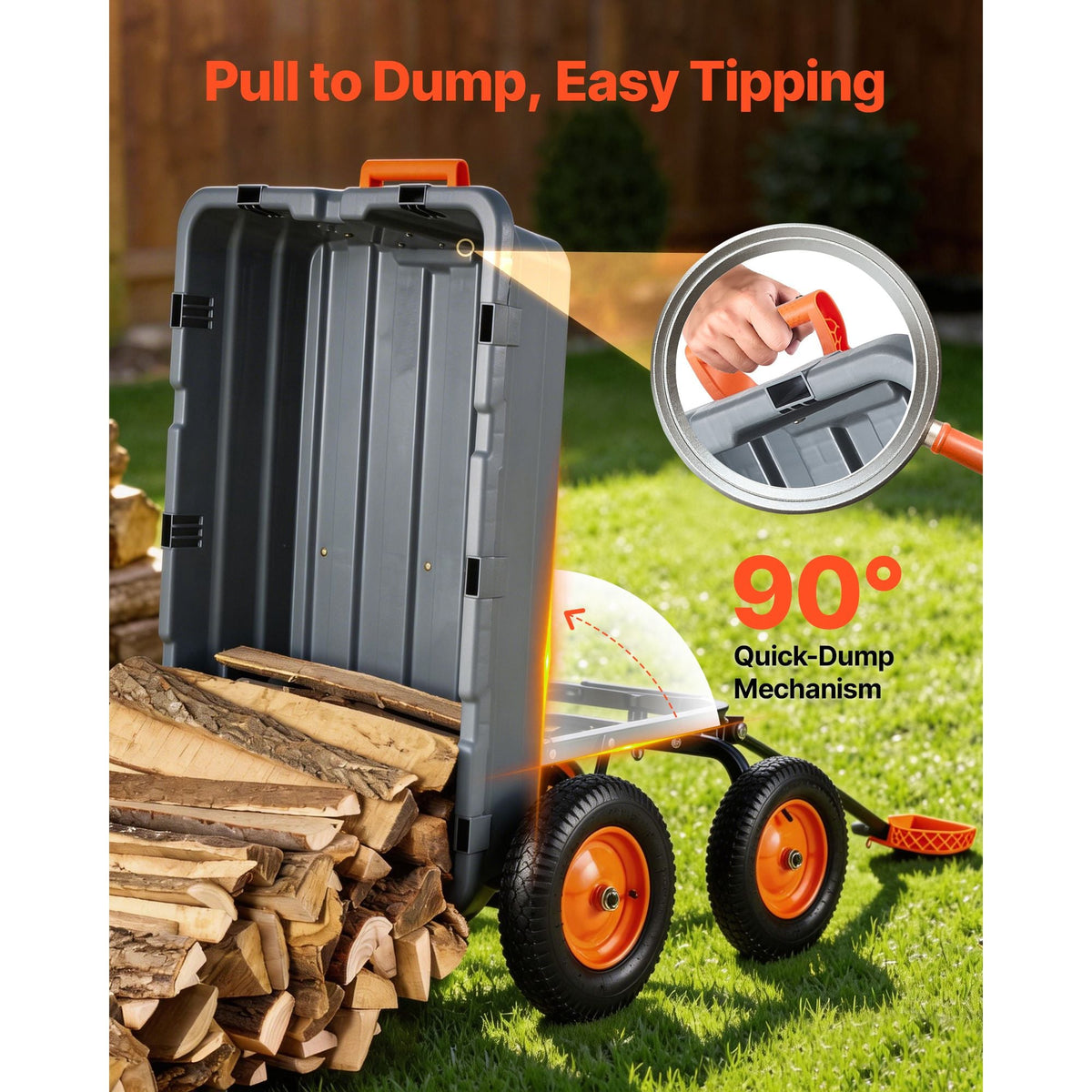 Garden Dump Cart, 1500 lbs Poly Dump Cart, Garden Carts Dumps Wagon with 90° Quick-Dumps Mechanism, Adjustable Handle, 270° Flexible Rotating Bearings, Yard Wagon for Plants, Soil, Crops