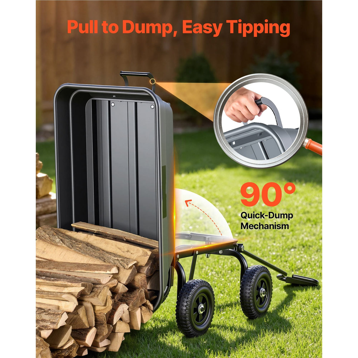 Garden Dump Cart, 400 lbs Poly Dump Cart, Garden Carts Dumps Wagon with 90° Quick-Dumps Mechanism, 180° Swivel Wheels, 270° Flexible Rotating Bearings, Yard Wagon for Plants, Soil, Crops