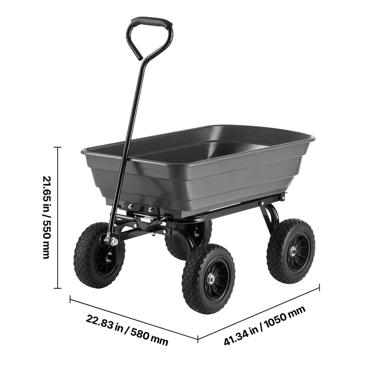 Garden Dump Cart, 600 lbs Poly Dump Cart, Garden Carts Dumps Wagon with 90° Quick-Dumps Mechanism, 180° Swivel Wheels, 270° Flexible Rotating Bearings, Yard Wagon for Plants, Soil, Crops