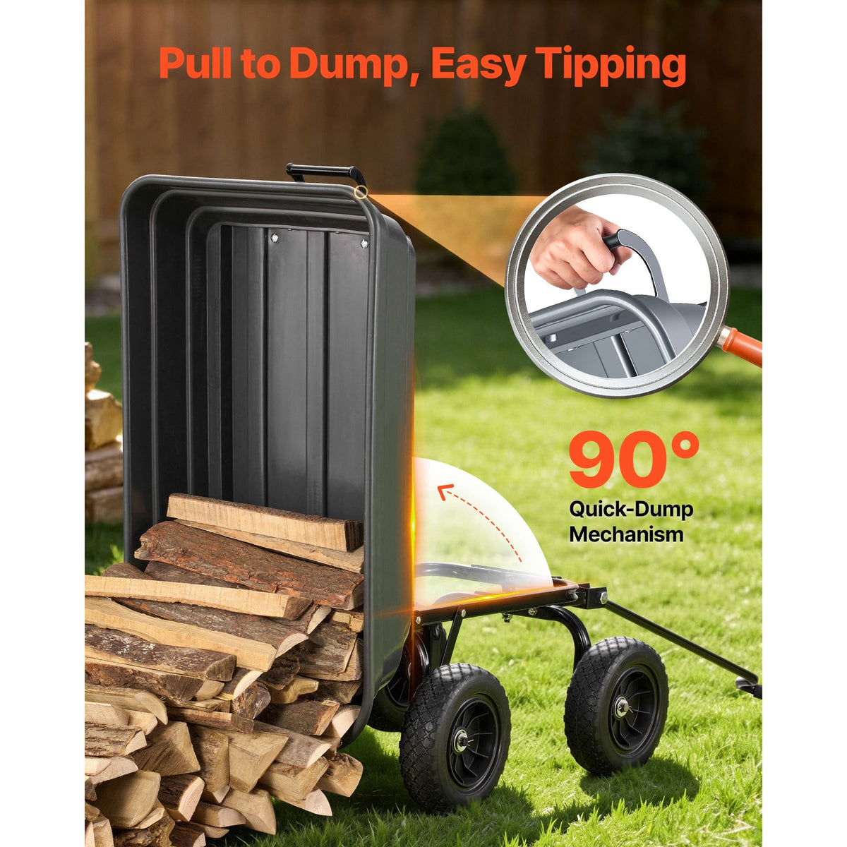 Garden Dump Cart, 600 lbs Poly Dump Cart, Garden Carts Dumps Wagon with 90° Quick-Dumps Mechanism, 180° Swivel Wheels, 270° Flexible Rotating Bearings, Yard Wagon for Plants, Soil, Crops