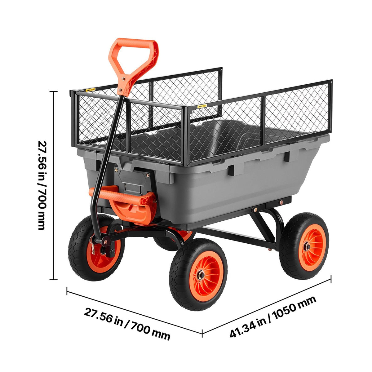 Garden Dump Cart, 800 lbs Poly Dump Cart, Garden Carts Dumps Wagon with Storage Fence, 90° Quick-Dumps Mechanism, 180° Swivel Wheels, 90° Rotating Handle, Yard Wagon for Plants, Soil, Crops