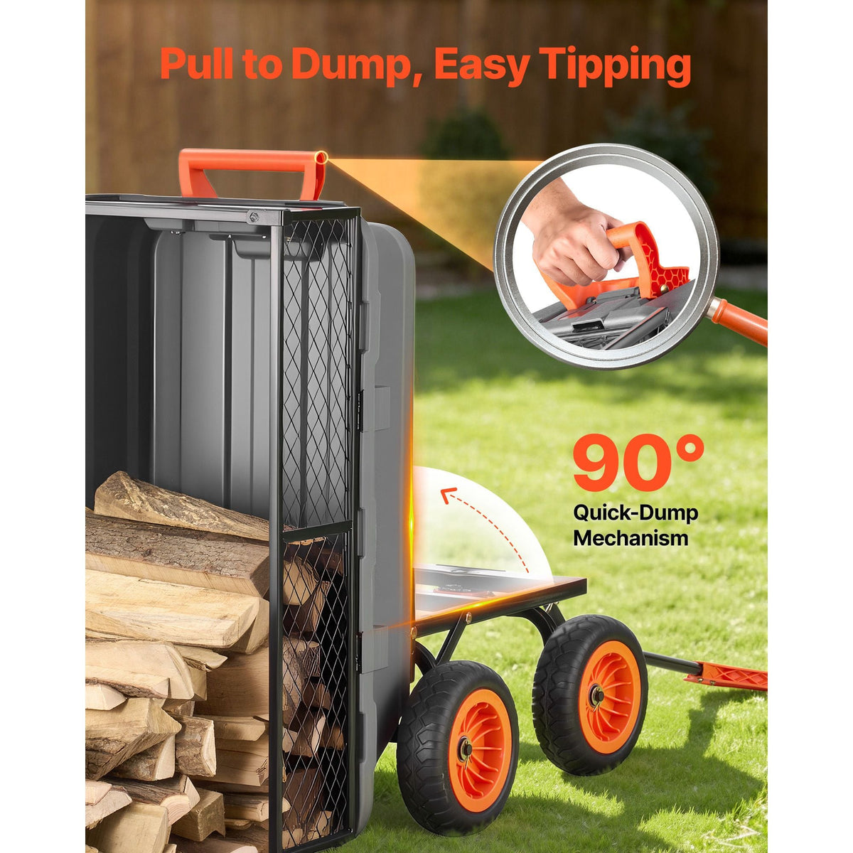 Garden Dump Cart, 800 lbs Poly Dump Cart, Garden Carts Dumps Wagon with Storage Fence, 90° Quick-Dumps Mechanism, 180° Swivel Wheels, 90° Rotating Handle, Yard Wagon for Plants, Soil, Crops
